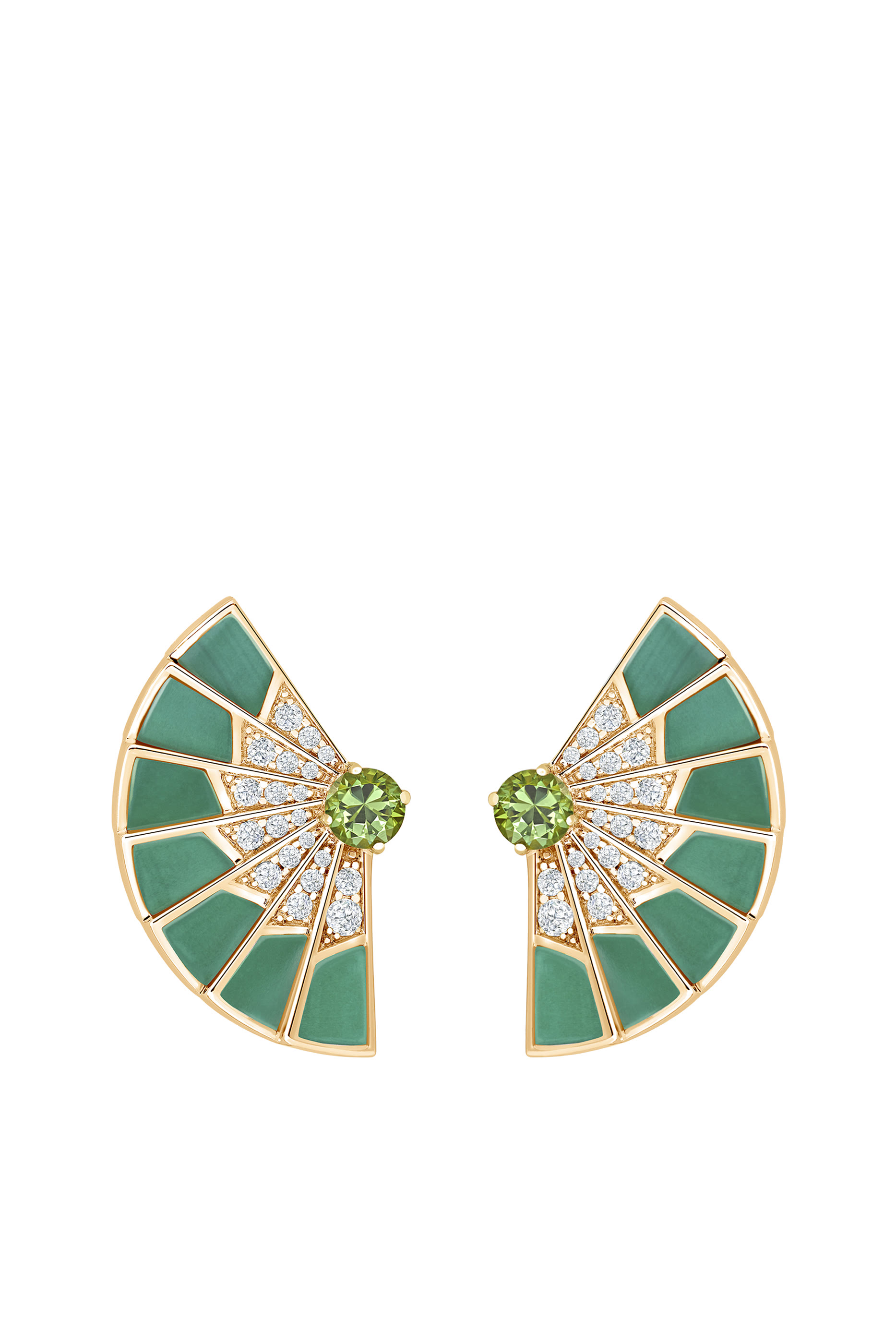 أقراط فانفير سيمفوني مرصعة بالتسافوريت وملاكيت وماس ذهب أصفر عيار 18