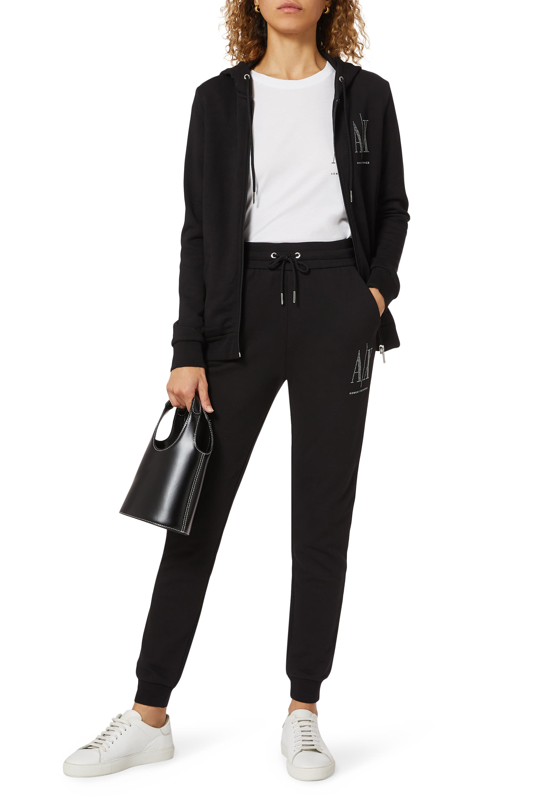 كنزة أيكون قطن بغطاء رأس وسحّاب وشعار الماركة