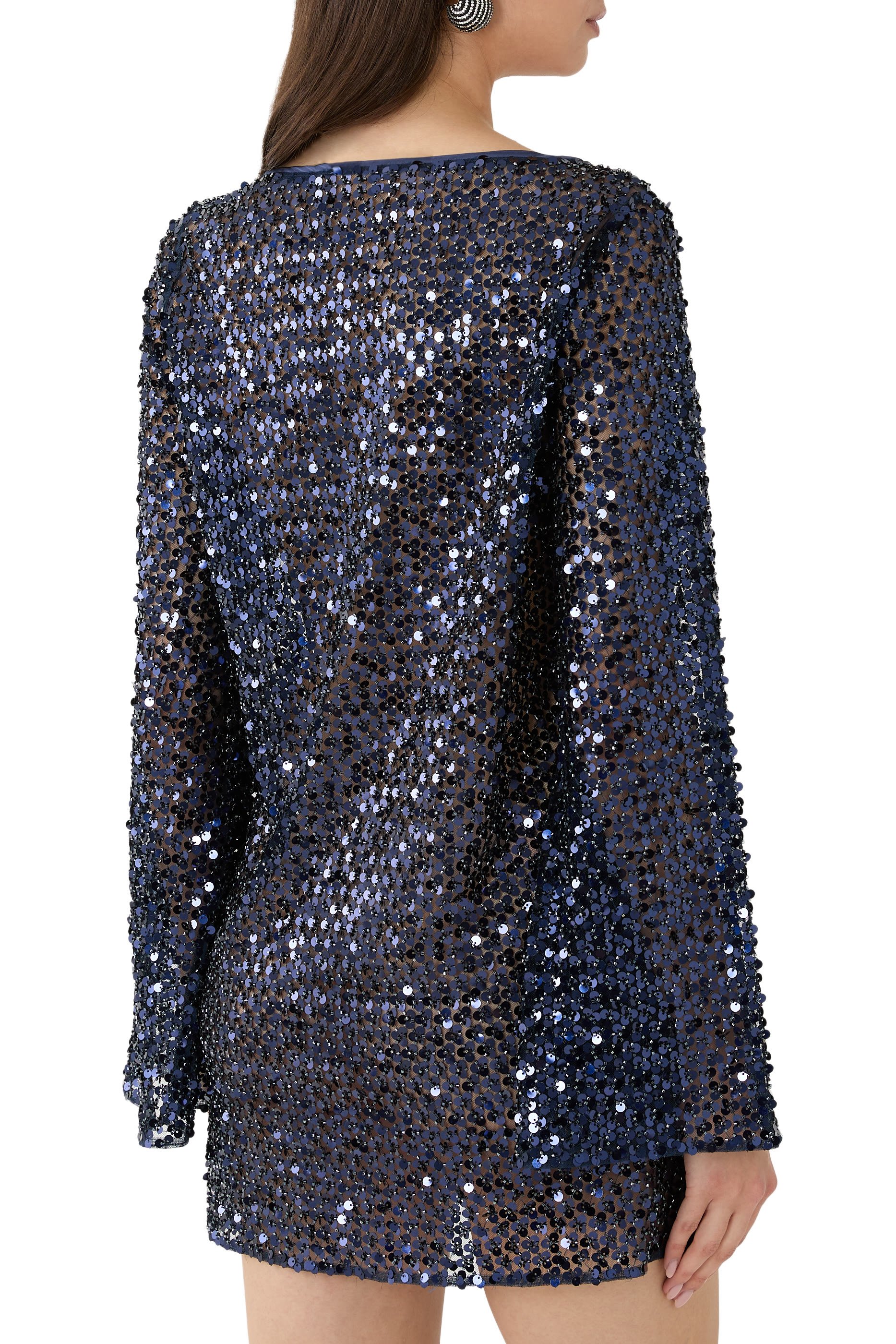 فستان إيفرلي قصير بأكمام طويلة 