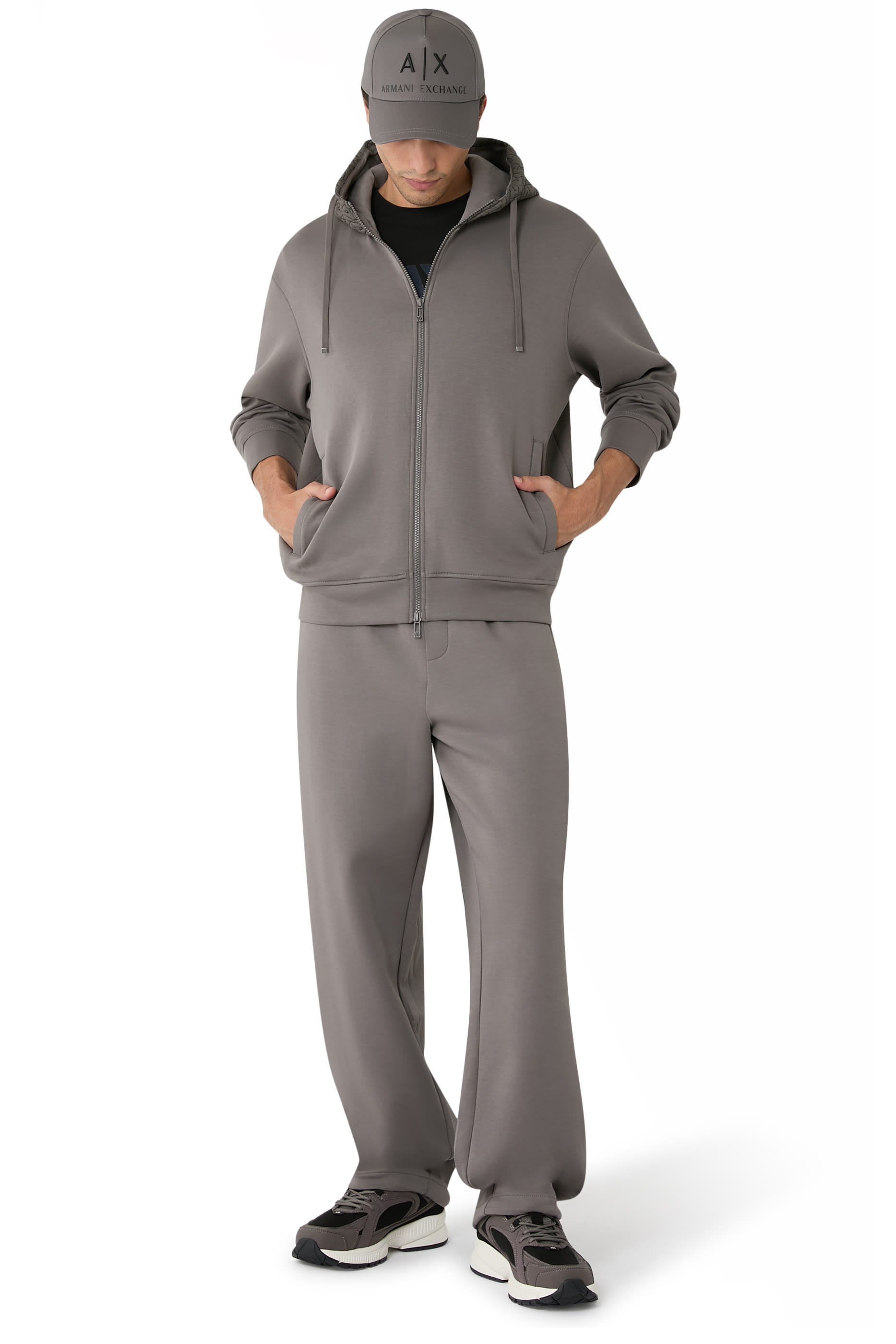 سويت شيرت بسحاب وغطاء للرأس مزين بشعار الماركة