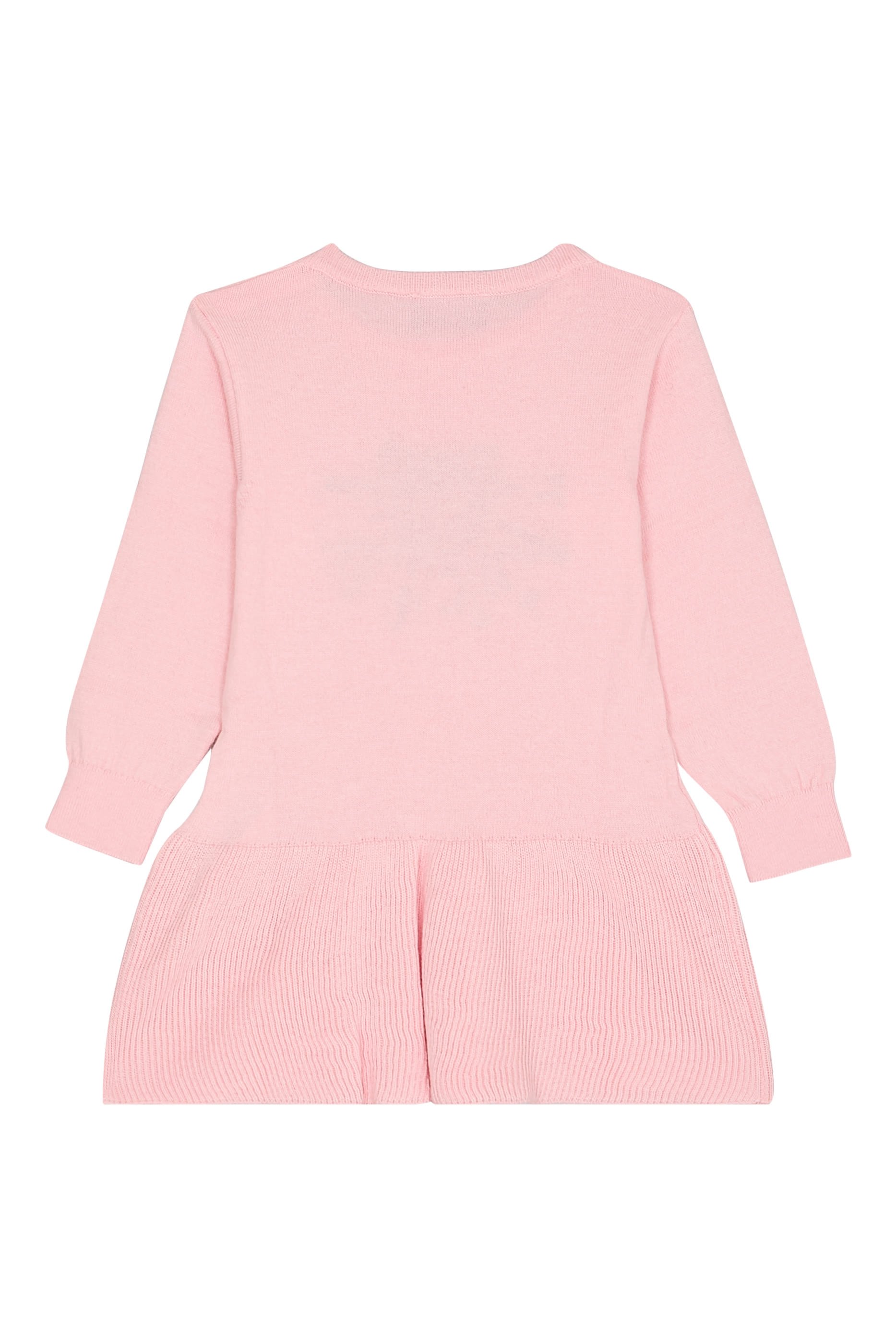 فستان منسوج بأكمام طويلة ونقشة شعار الماركة بالدب تيدي للأطفال