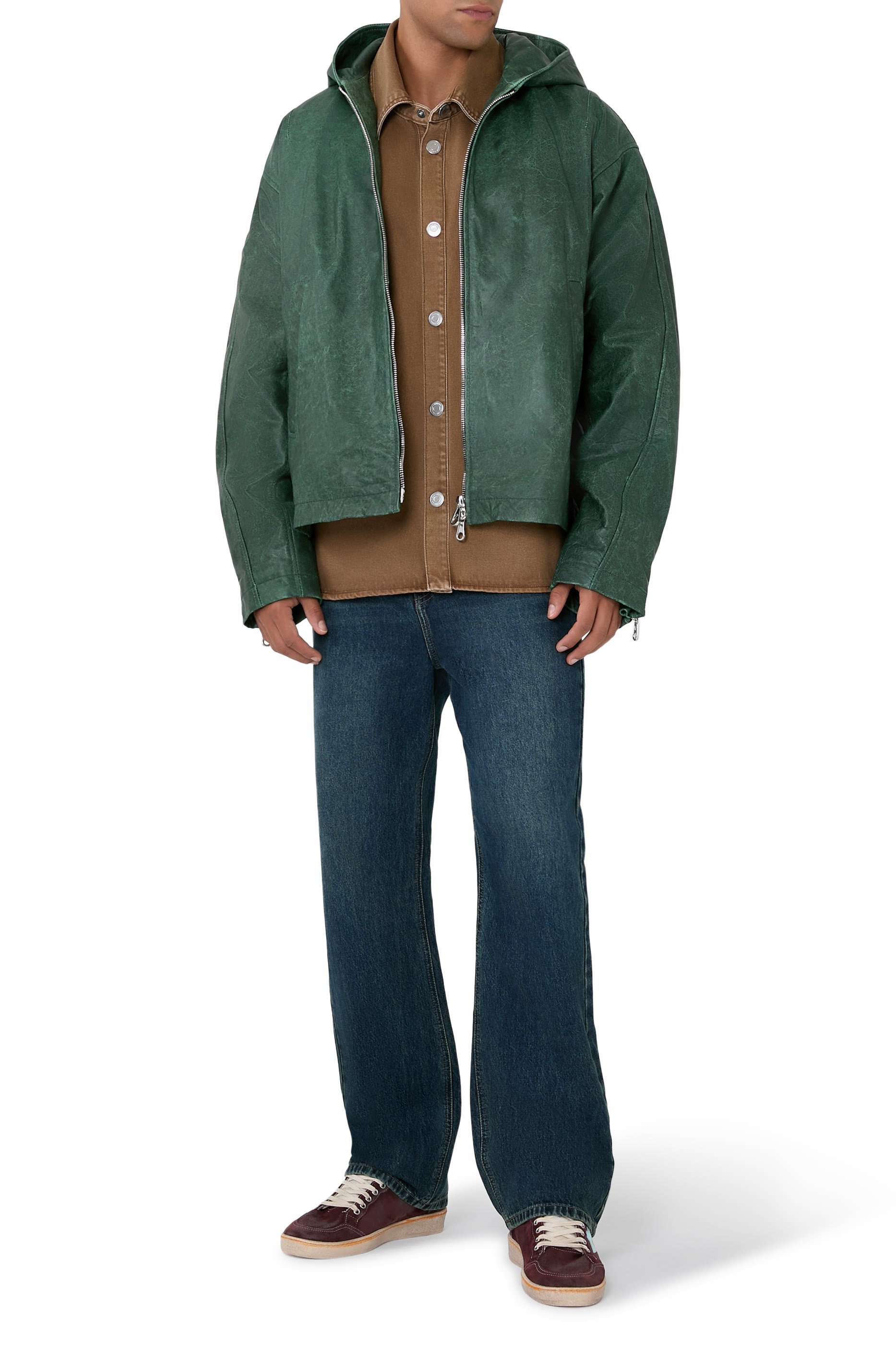 جاكيت بغطاء للرأس جلد