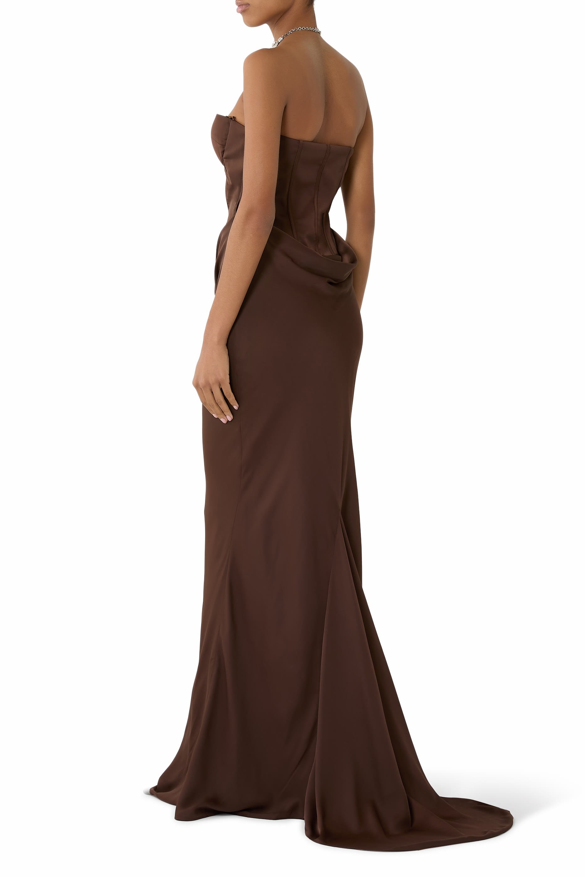 فستان طويل بكورسيه ساتان