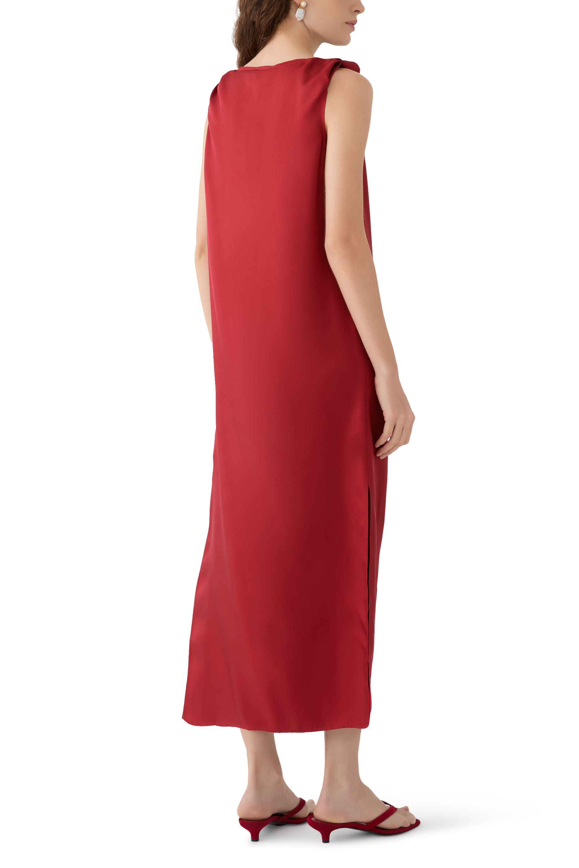 فستان مون بتصميم ملتوي متوسط الطول حرير