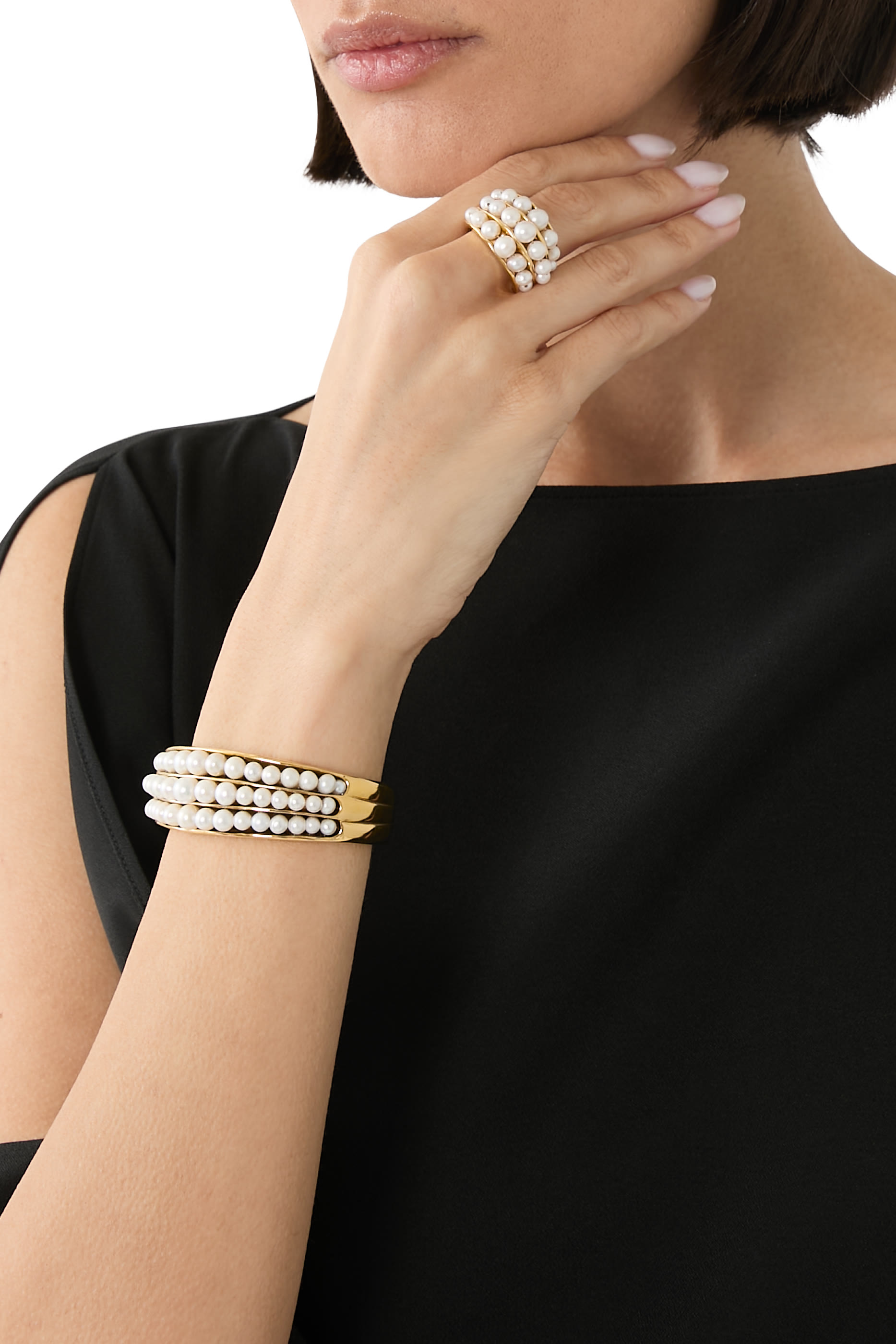 خاتم جران دي  جيمز مرصع بلؤلؤ مياه عذبة، نحاس مطلي بذهب عيار 24