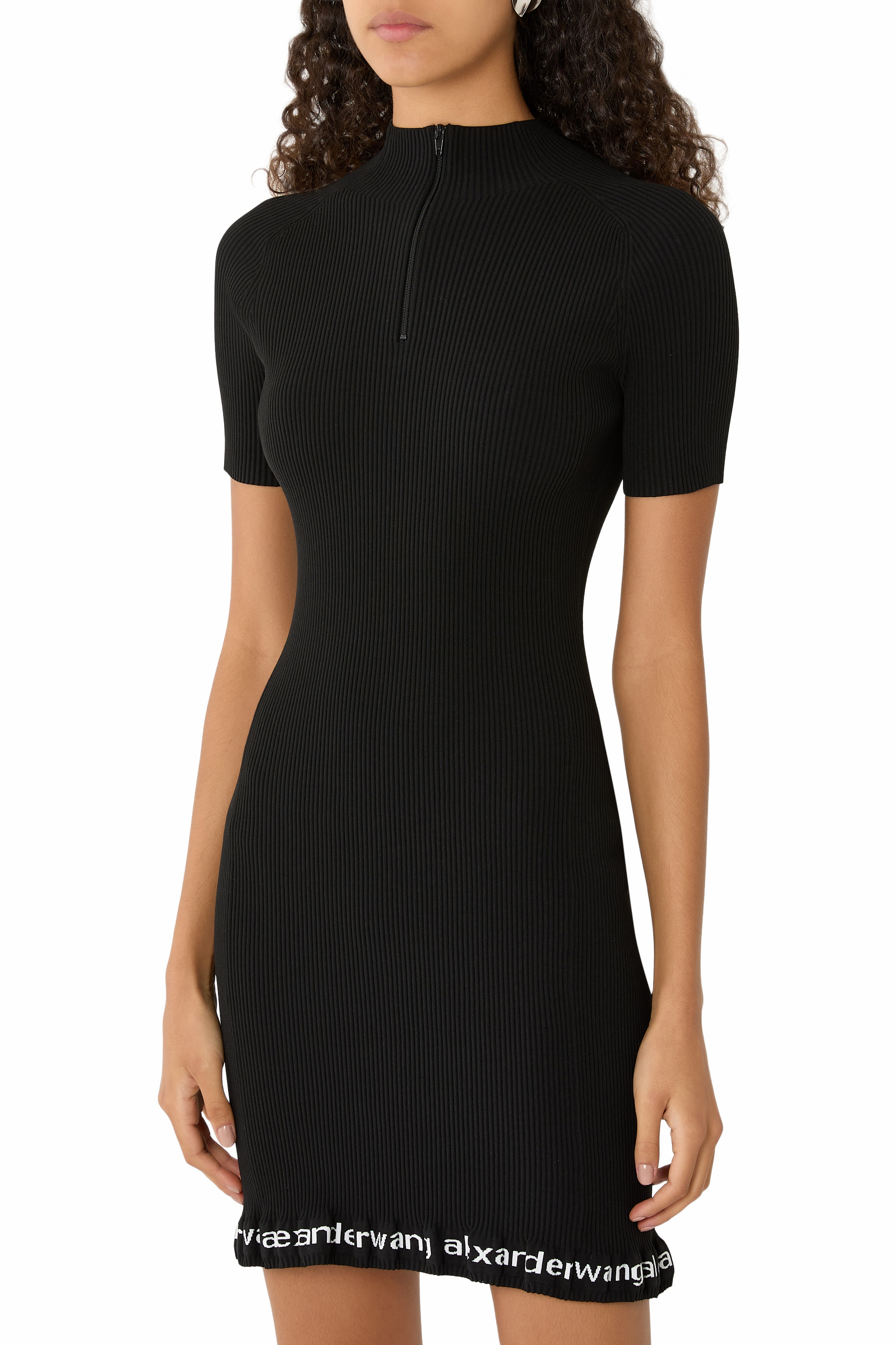 فستان بأكمام قصيرة قماش مضلع