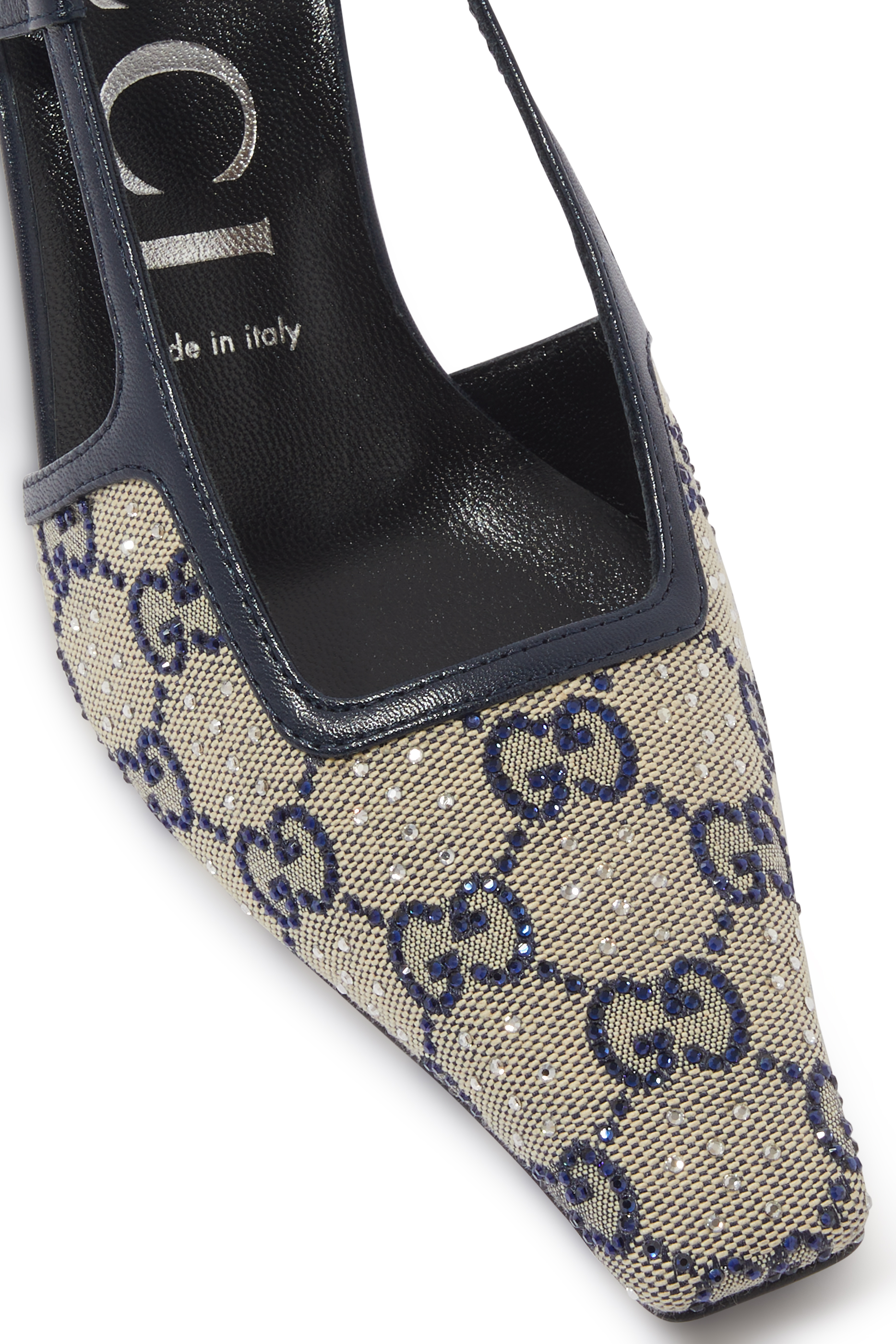 حذاء كلاسيك مفتوح من الخلف بكعب متوسط ونقشة شعار حرفي GG