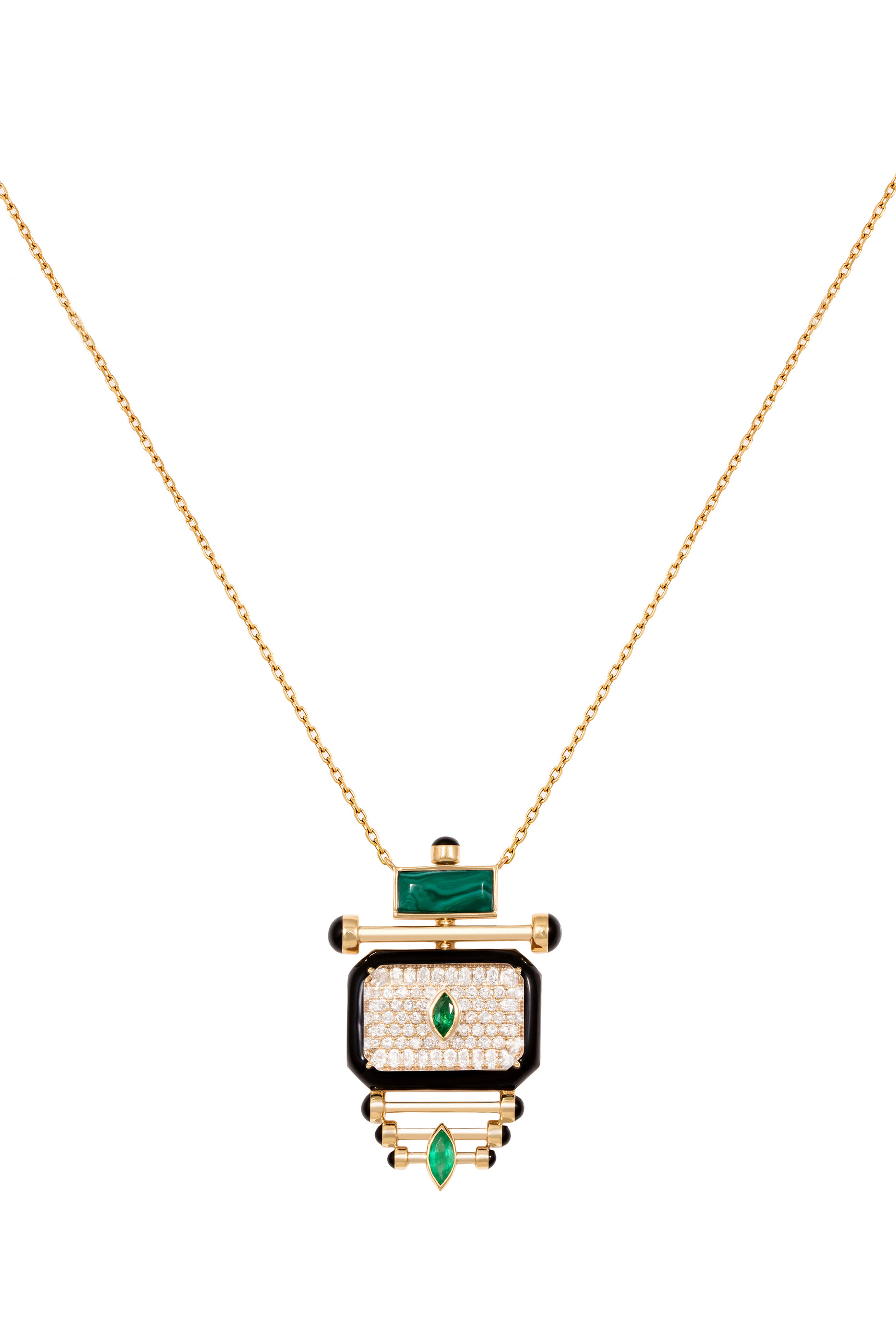 The Qabila Moment Necklace, 18k Yellow Gold with Diamond & Emerald