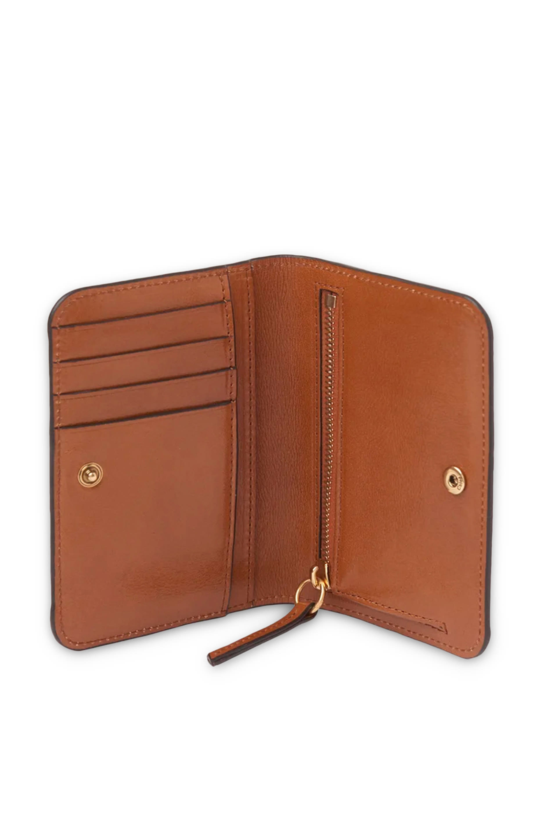 محفظة ثنائية الطي بشعار الماركة جلد لامع