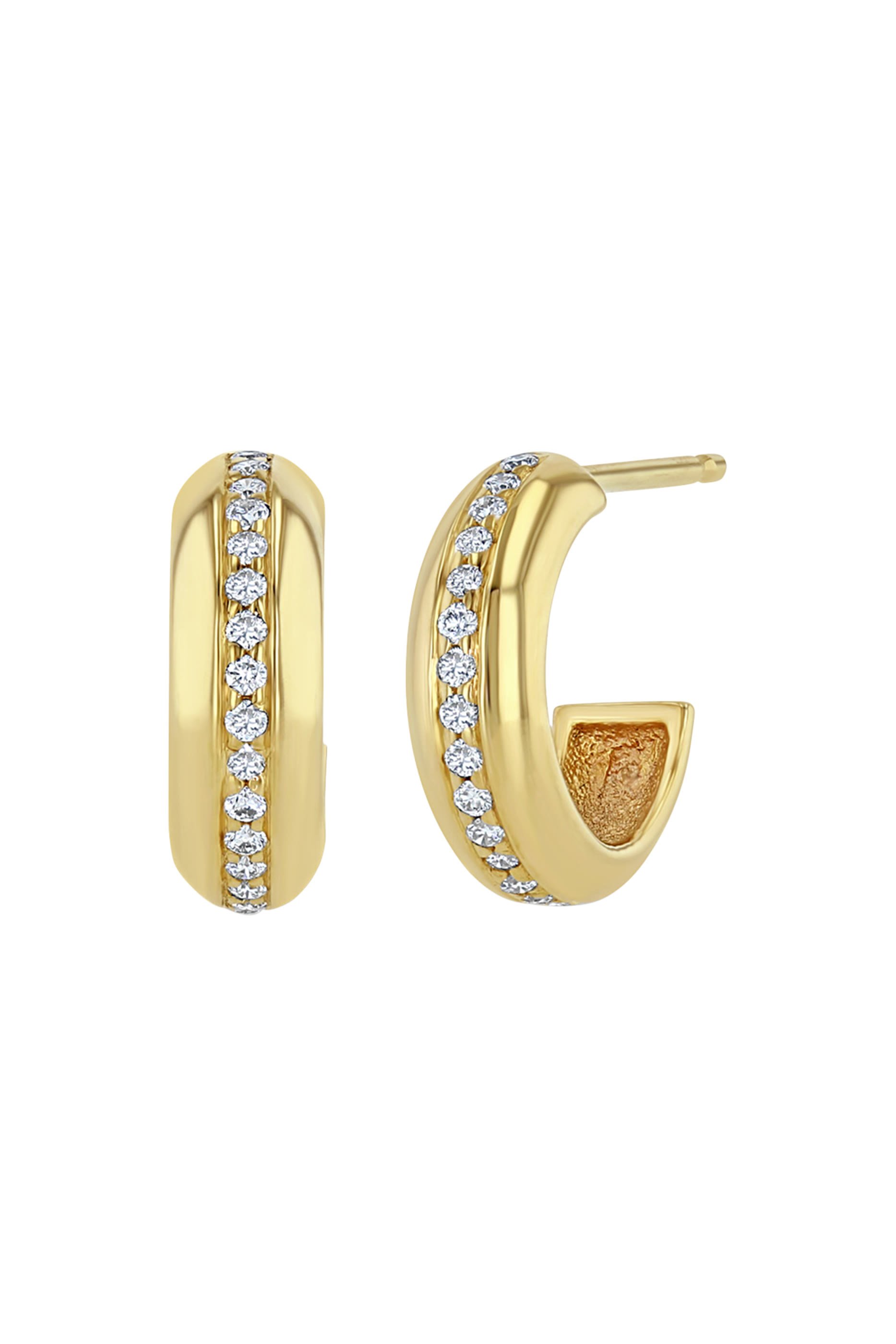  أقراط هاجي سميكة دائرية مرصعة بماس، ذهب أصفر عيار 14