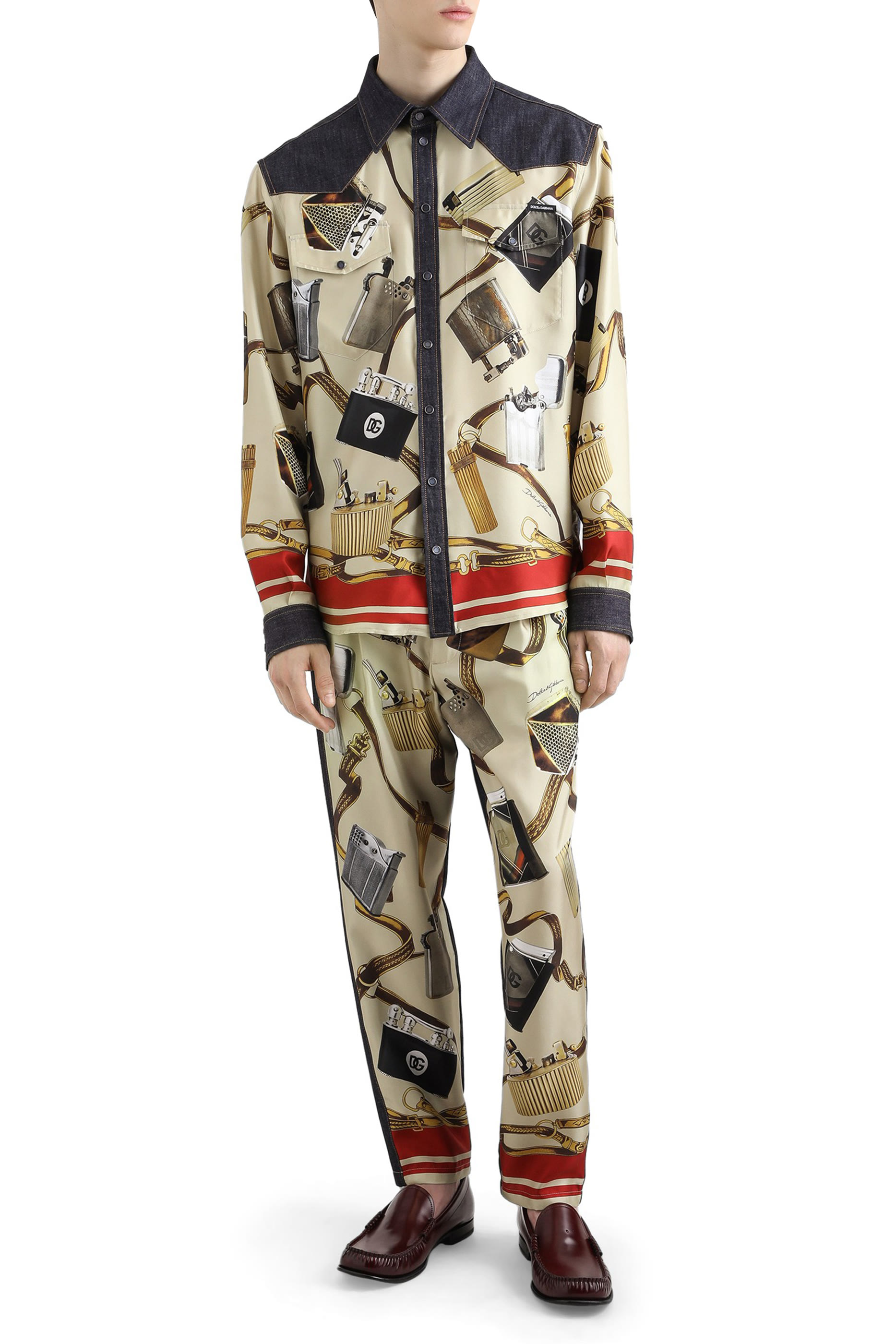 قميص بطبعات ولاعة دنيم وحرير