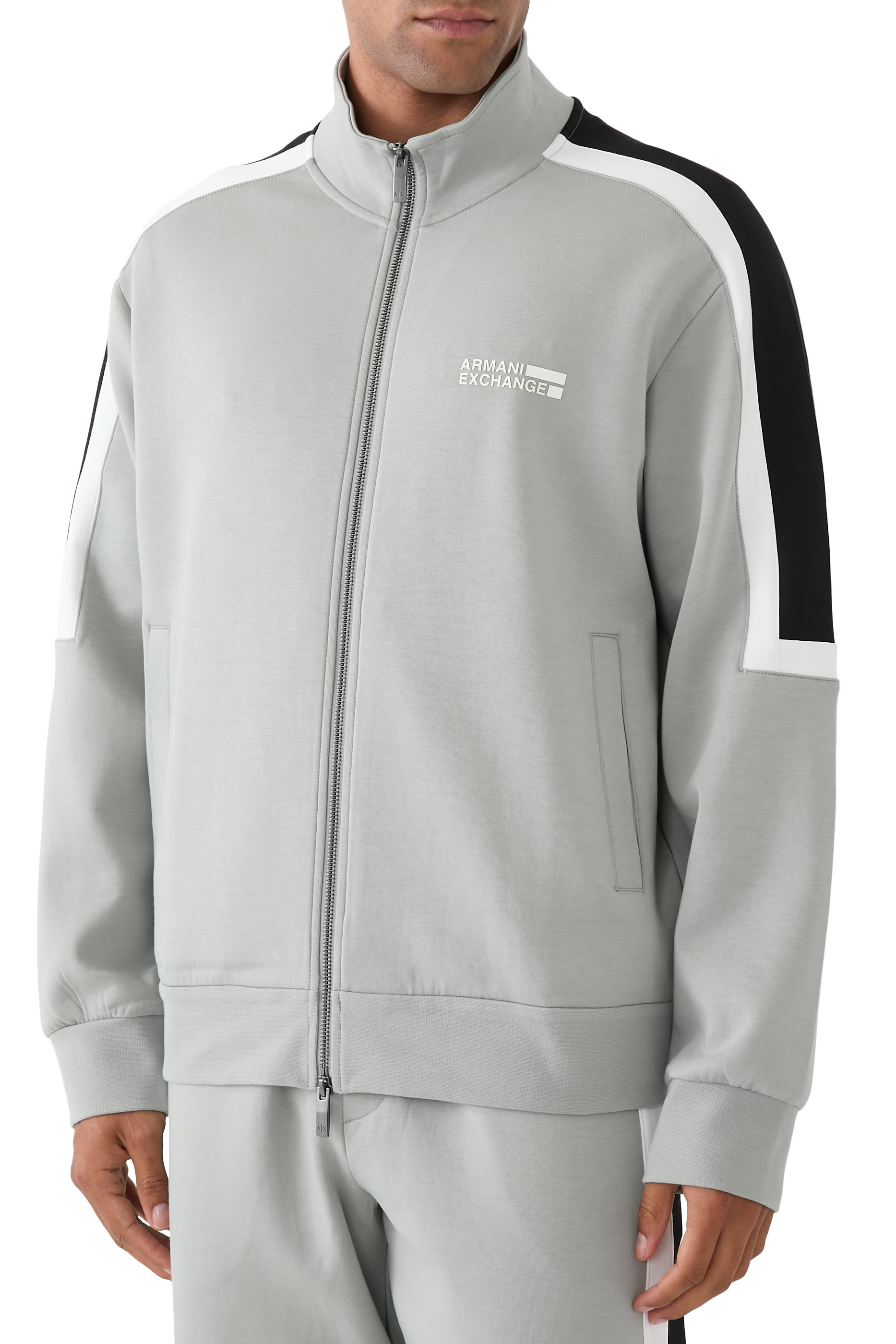 سويت شيرت بسحاب كامل وخطوط بلون مغاير