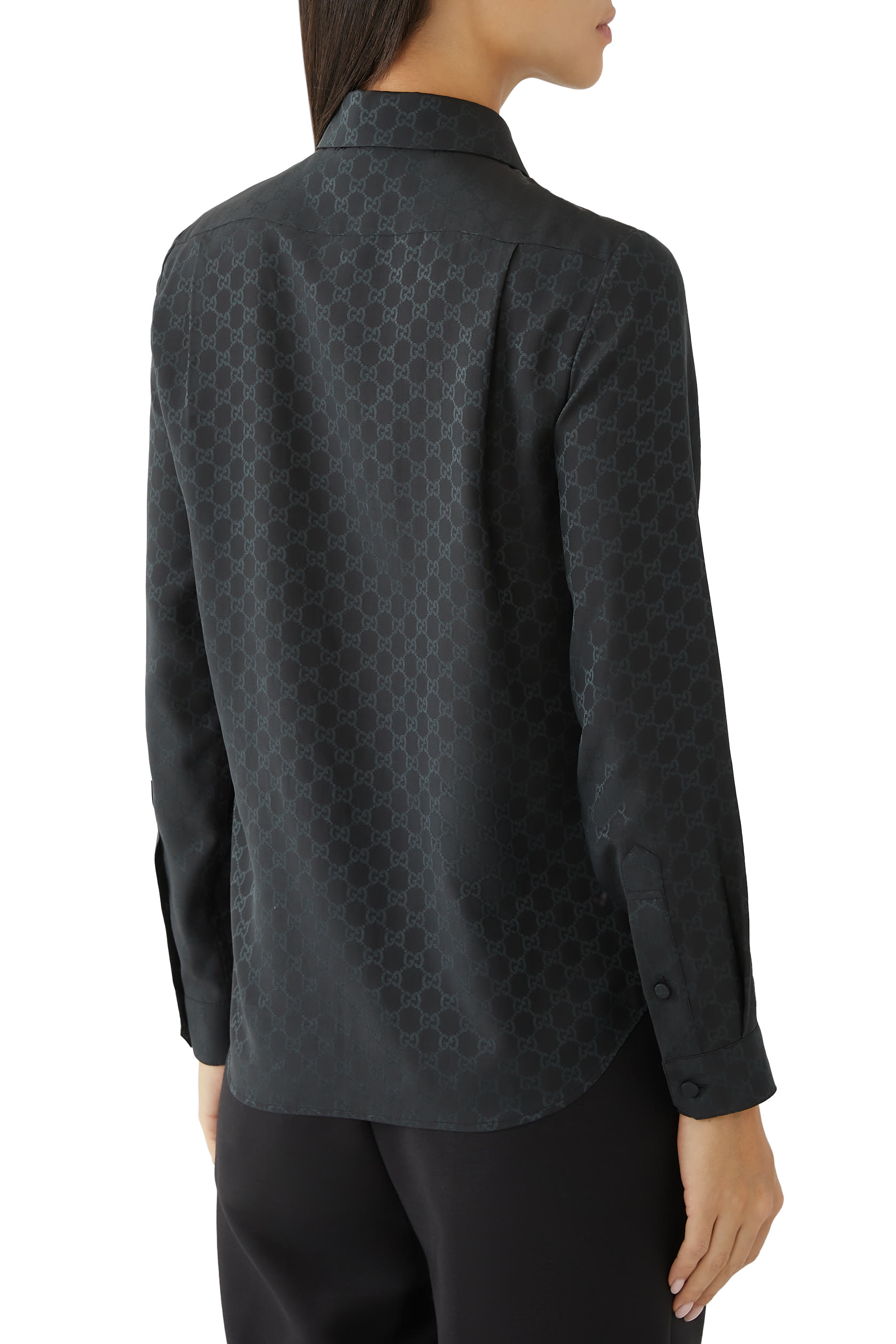 قميص بنقشة شعار حرفي الماركة كريب حرير