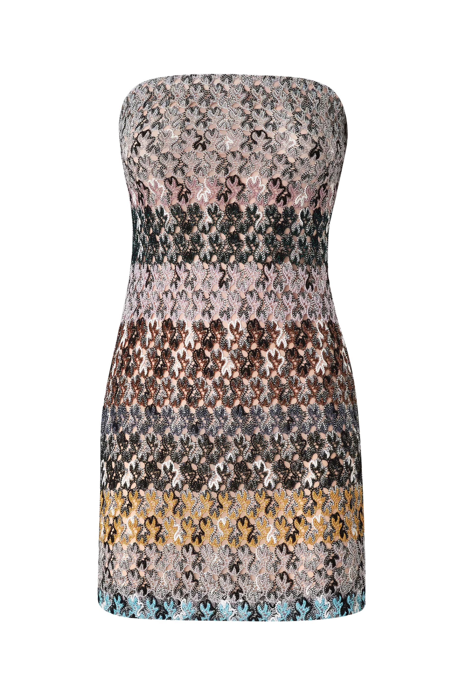 فستان قصير دانتيل مطرز مخطط