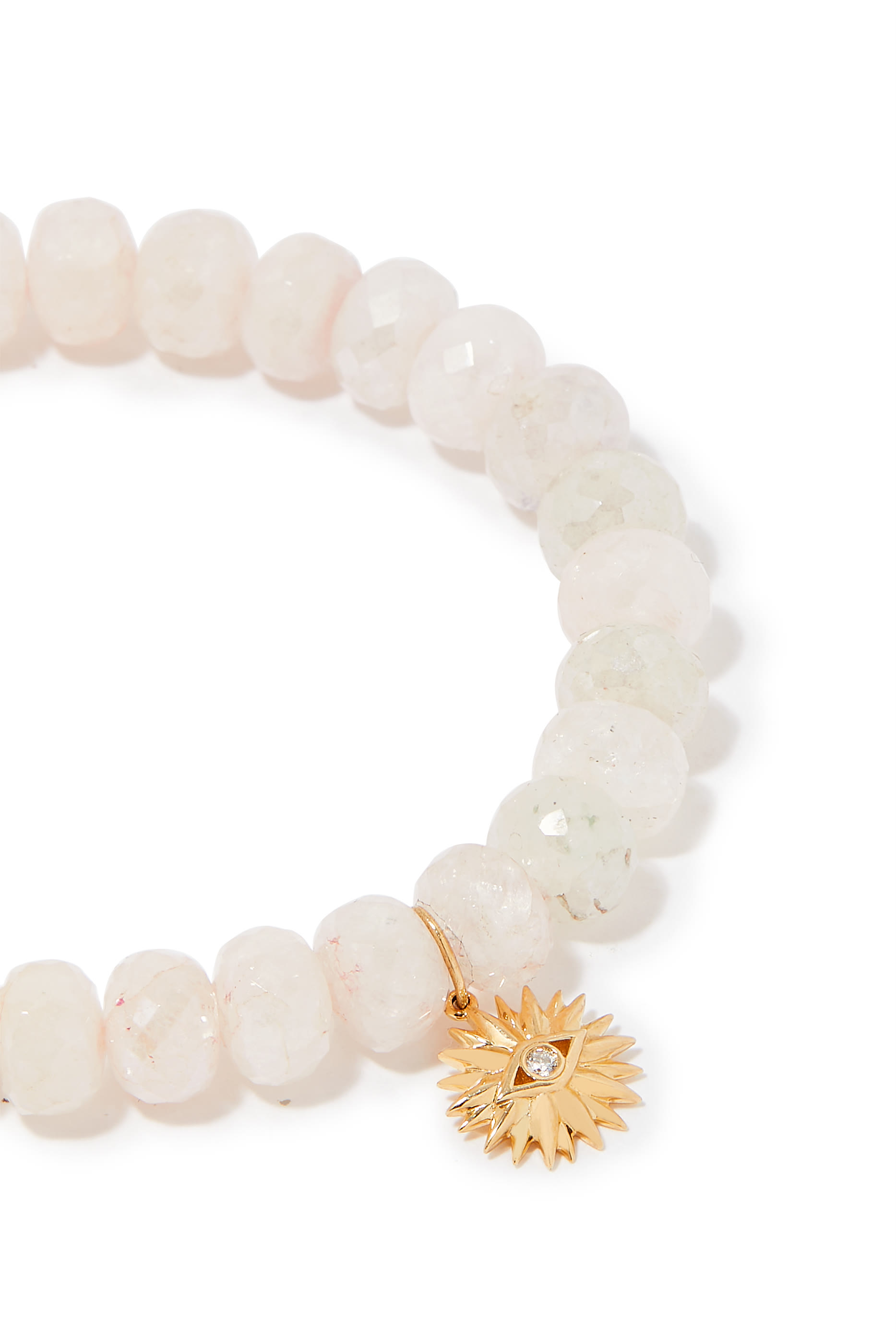 سوار مزين بخرز جرابوليت وحلية على شكل زهرة بعين حسود ذهب أصفر عيار 14