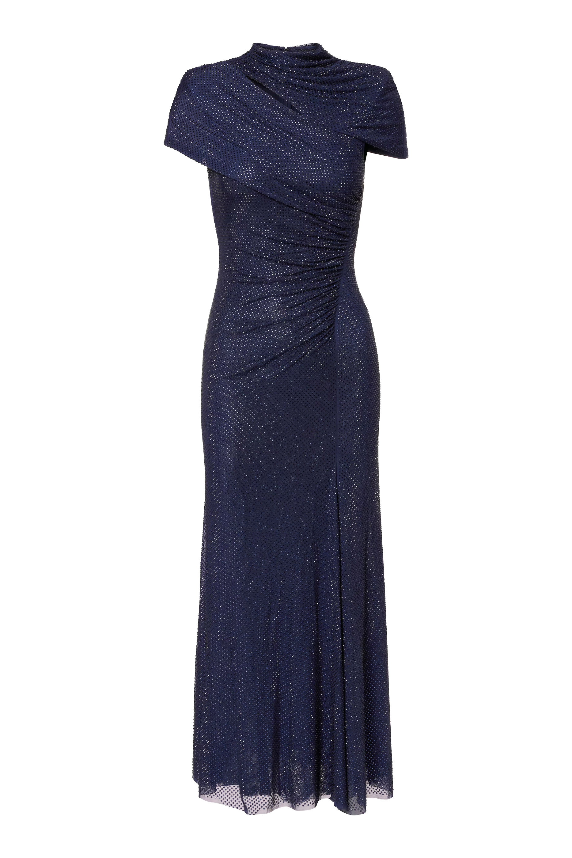 فستان متوسط الطول بفتحات مرصع بأحجار الراين قماش شبكي