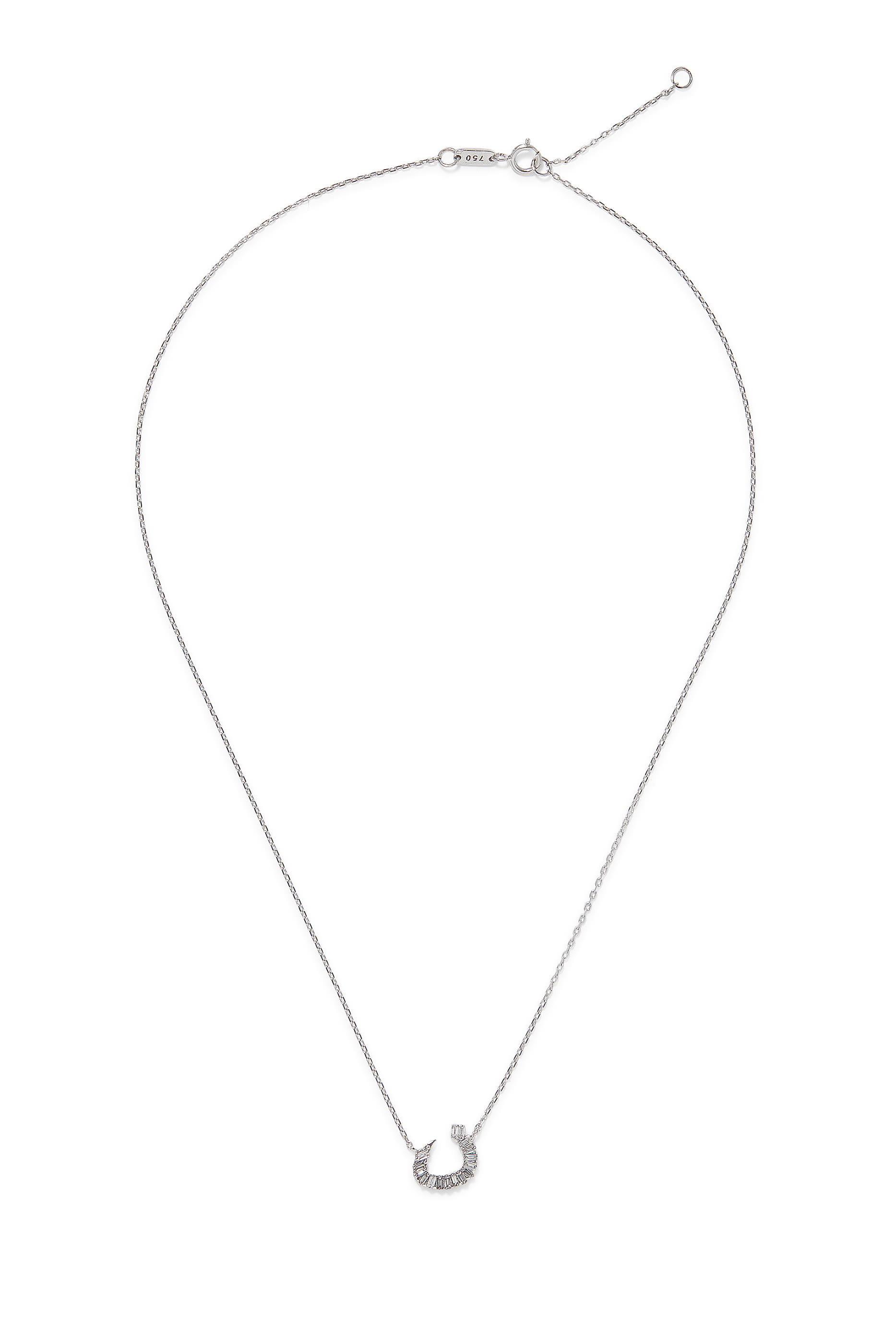 قلادة سلسلة أولا بحلية بتصميم حرف مرصعة بماس، ذهب أبيض عيار 18