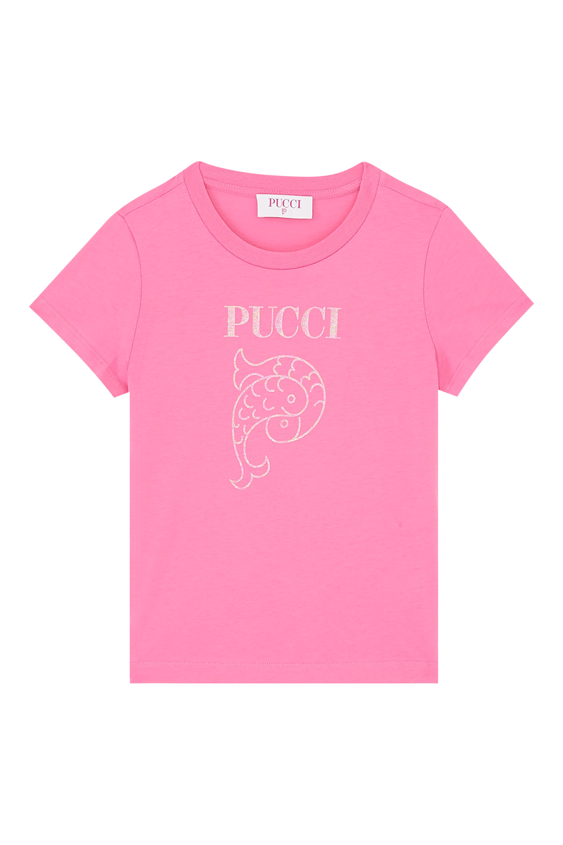 تيشيرت بطبعات سمكة وشعار الماركة للأطفال