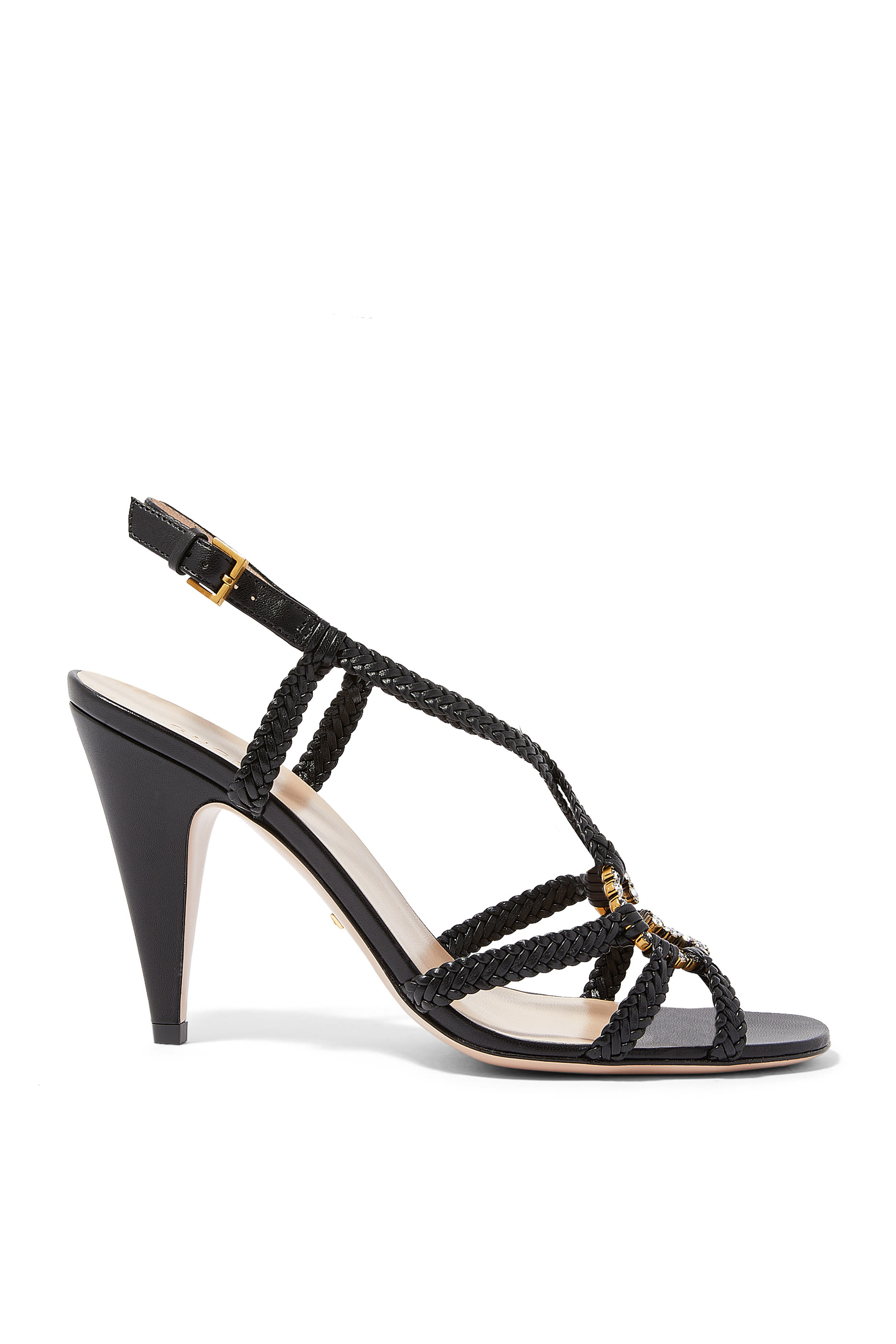 صندل 95 بحرف شعار الماركة بتصميم متداخل مرصع بالكريستال