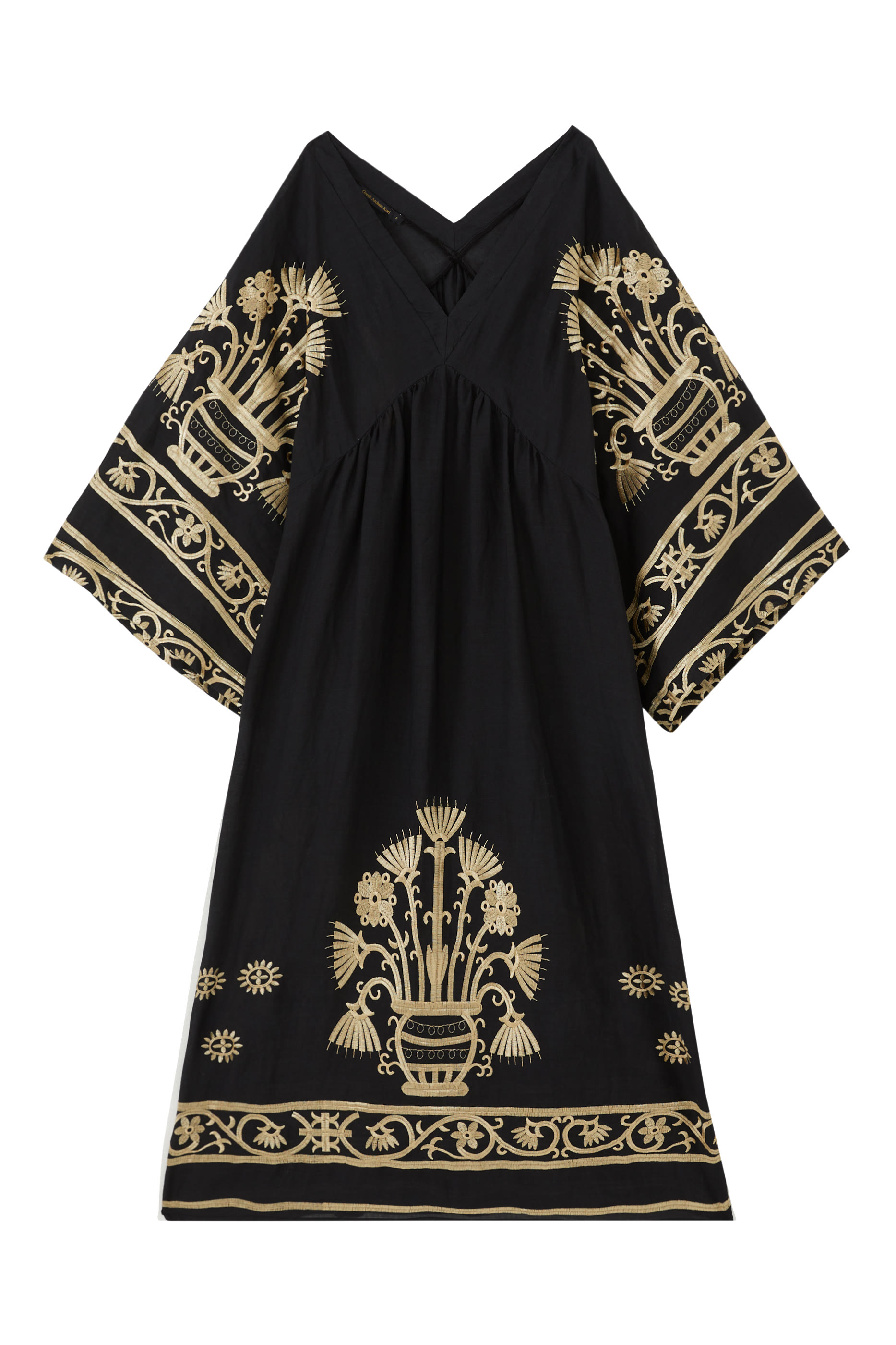 فستان متوسط الطول بأكمام طويلة وياقة على شكل حرف V