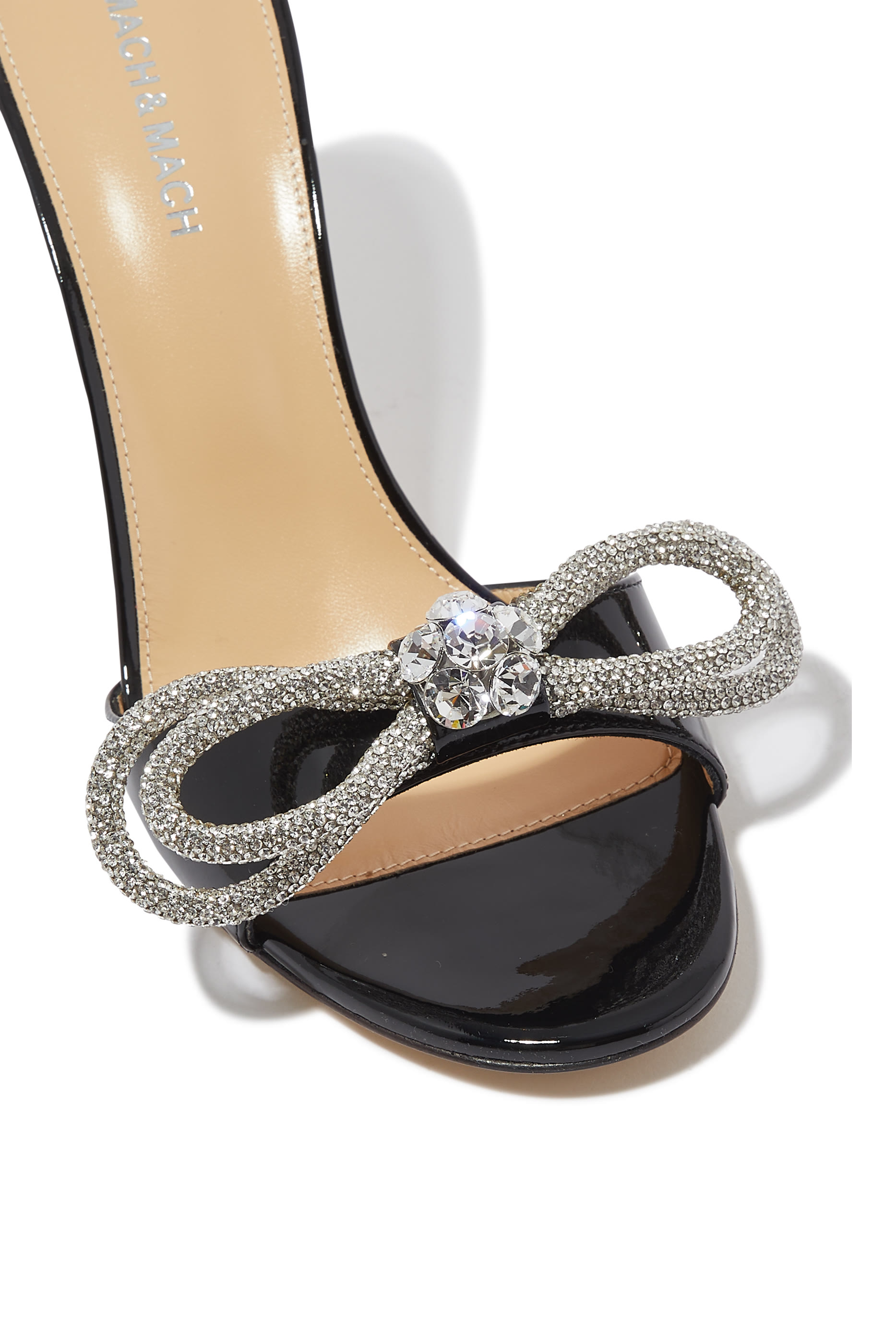 حذاء مفتوح من الخلف 95 بربطتي فيونكة جلد لامع