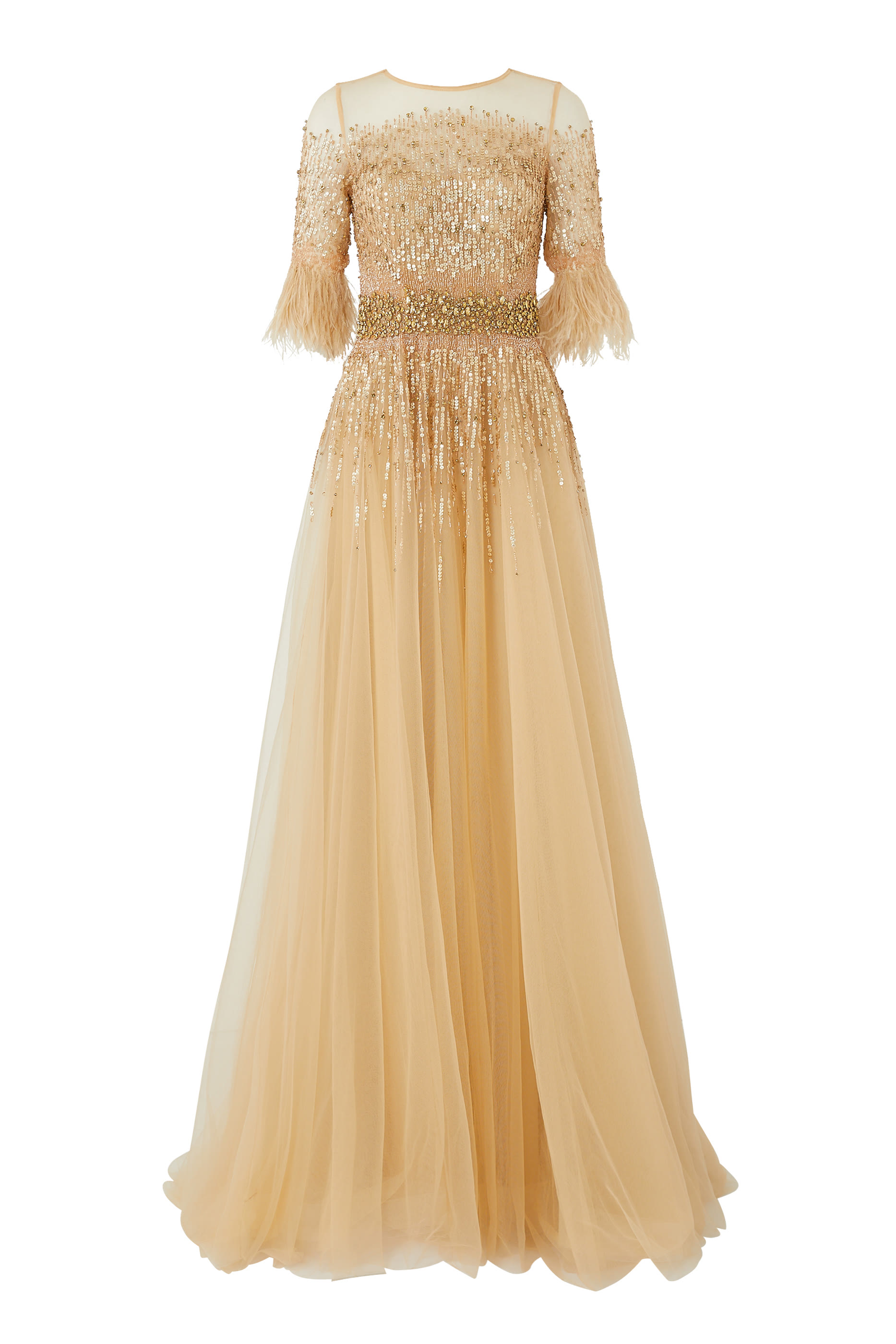 فستان سهرة تول مطرز بخرز