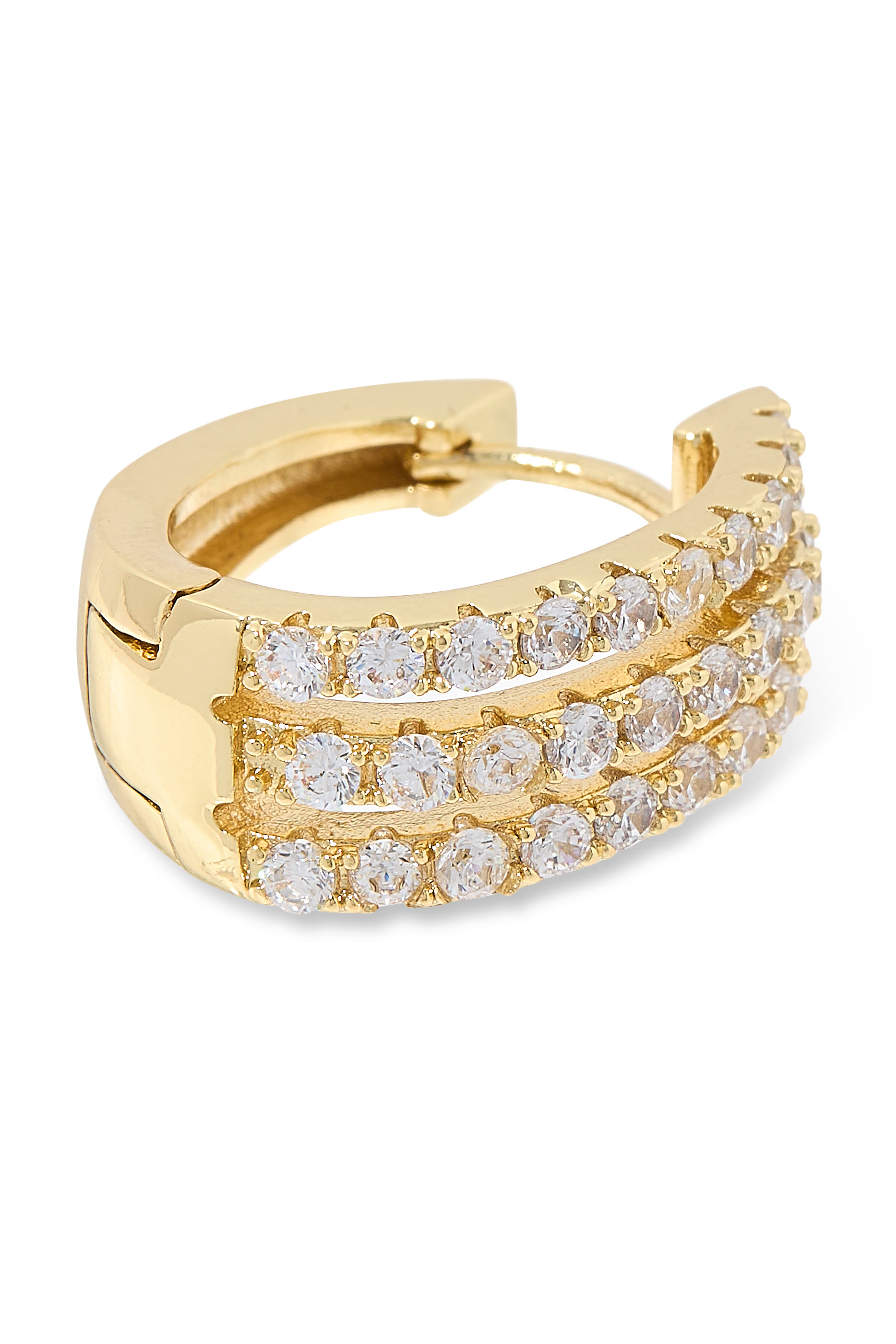 أقراط هاجي دائرية صغيرة مرصعة بأحجار زركونيا مكعبة، نحاس مطلي بذهب عيار 14