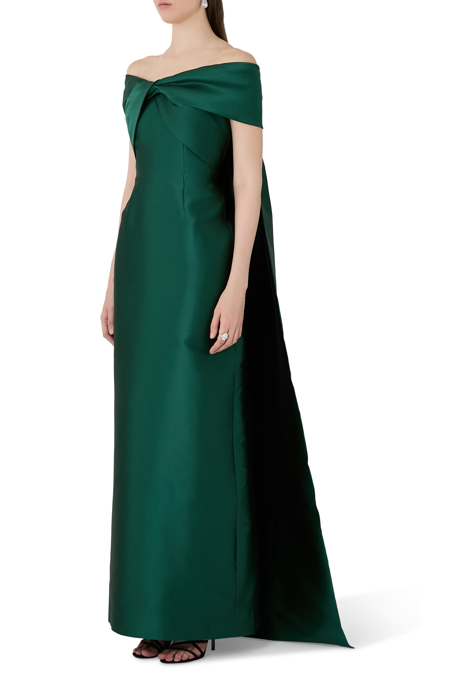 فستان سهرة كاب بقصة مستقيمة وصدرية بتصميم ملفوف تافيتا