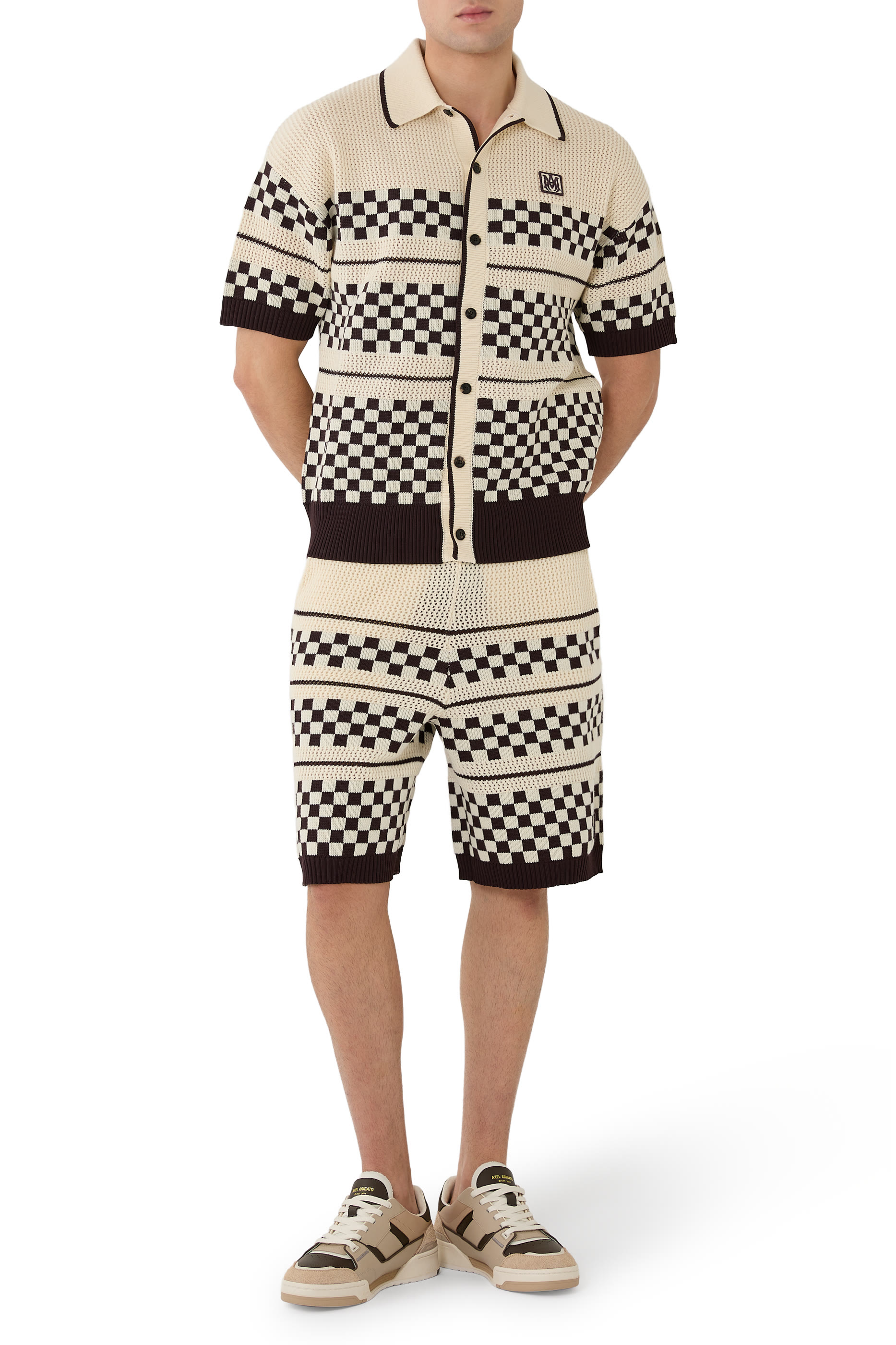 شورت بنقشة مربعات قماش شبكي