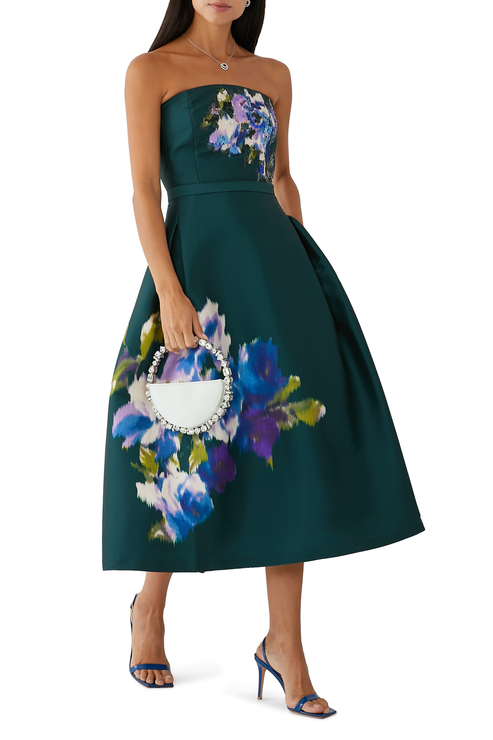 فستان شاي بنقشة إيكات بلون أخضر غامق