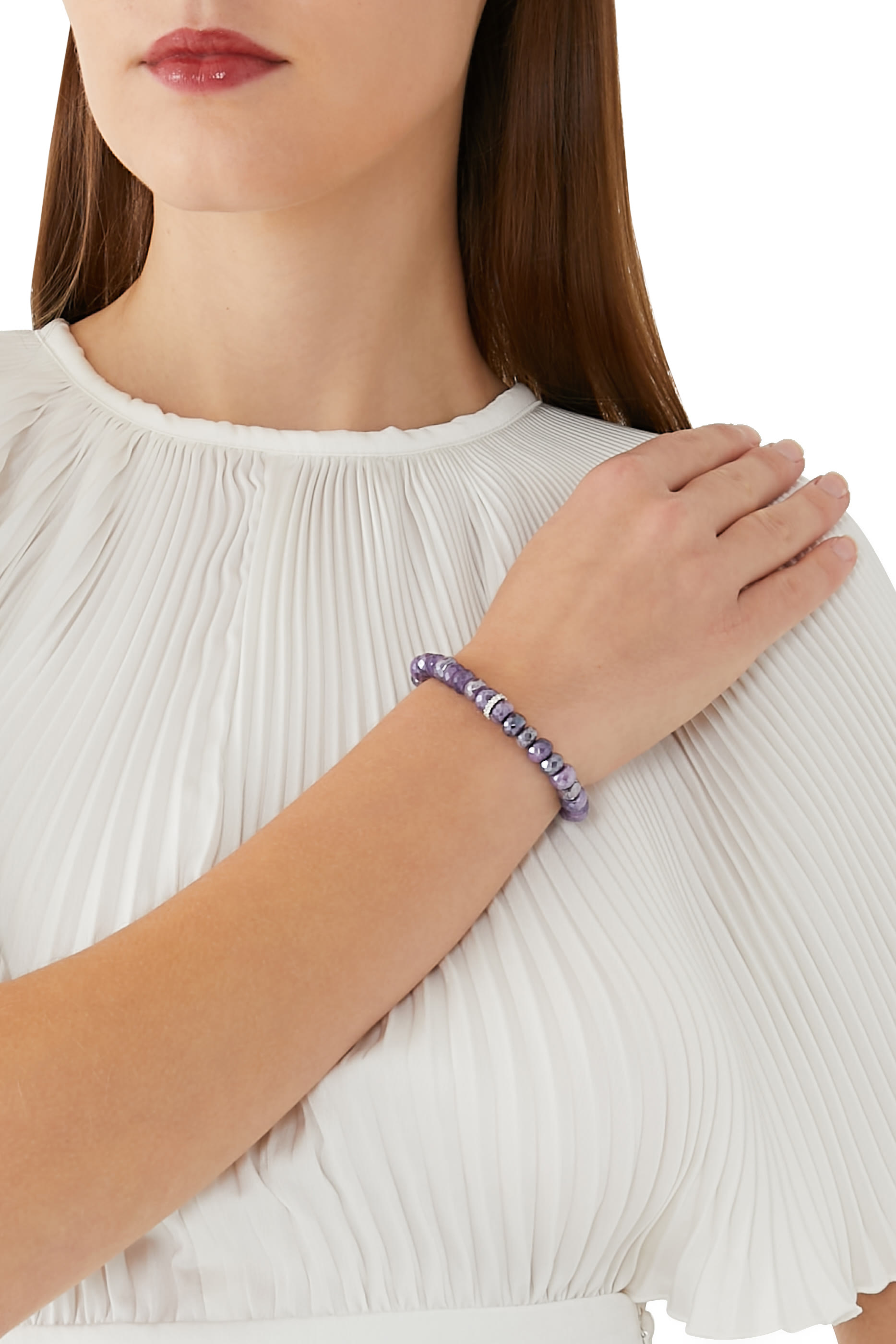 سوار كوكتيل إتيرنيتي صغير مزين بالماس وحجر القمر البنفسجي ذه ب أبيضعيار 14