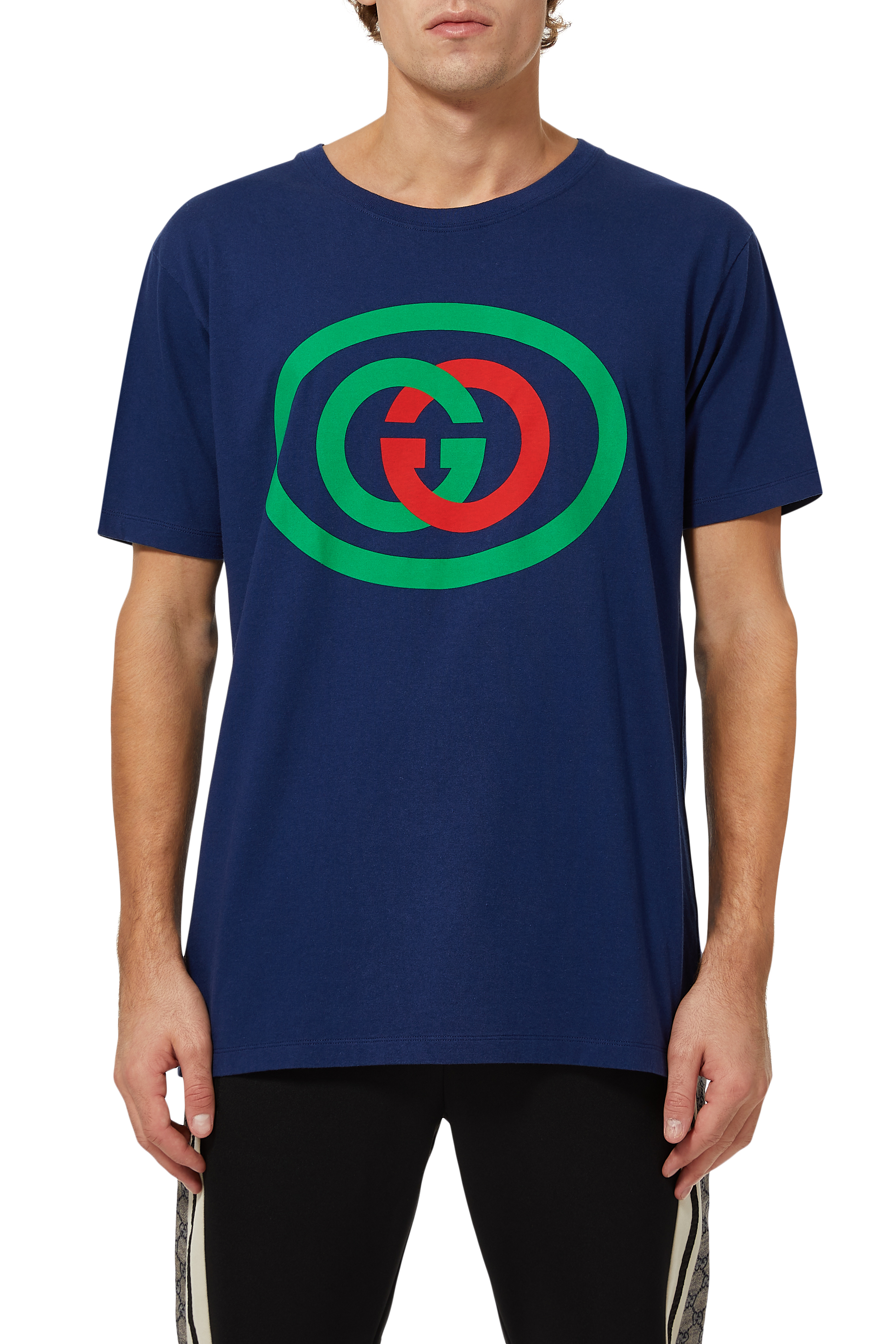 تي شيرت قطن بشعار حرفي GG