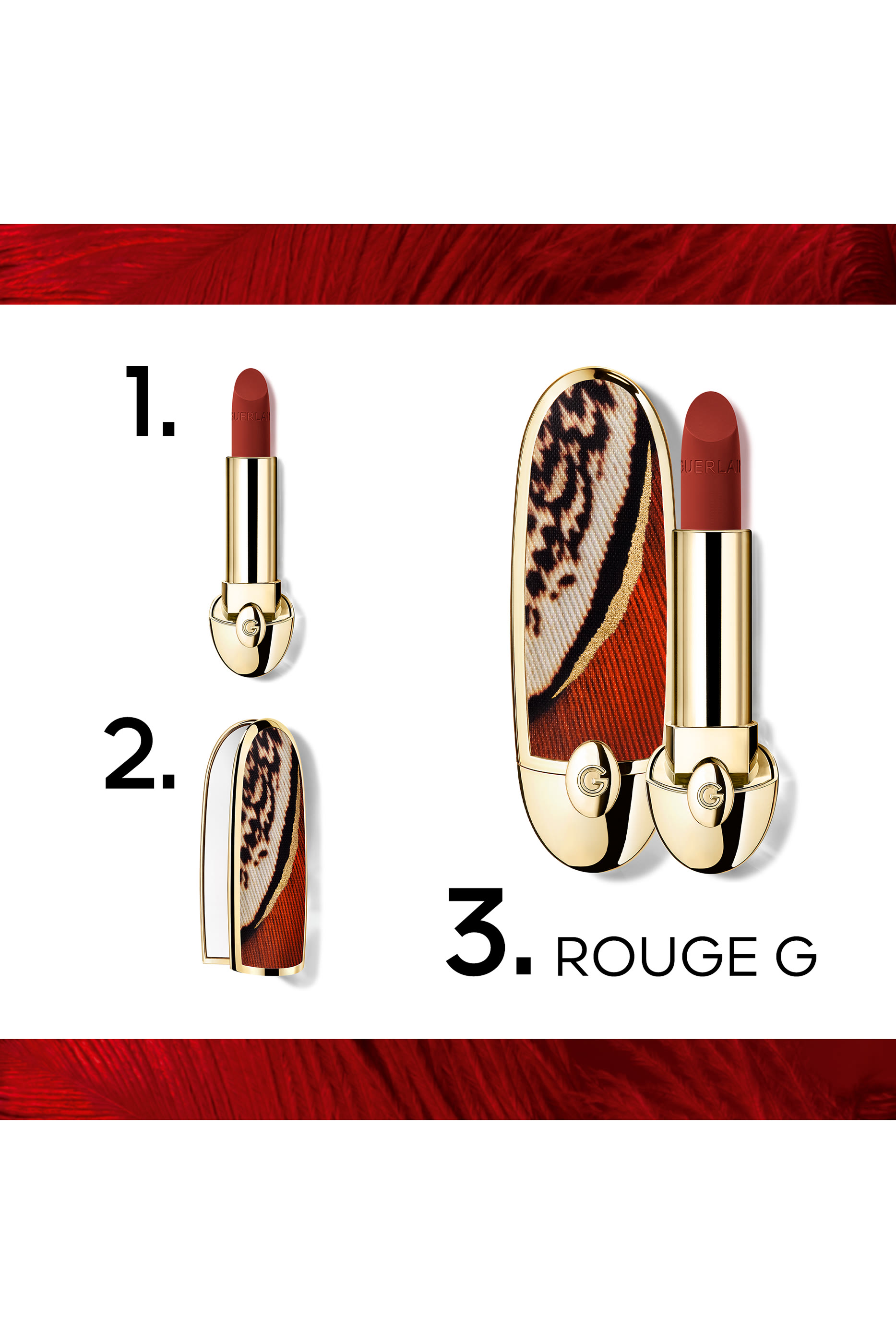 عبوة أحمر شفاه روج جي بنقشة ريش طائر العنقاء