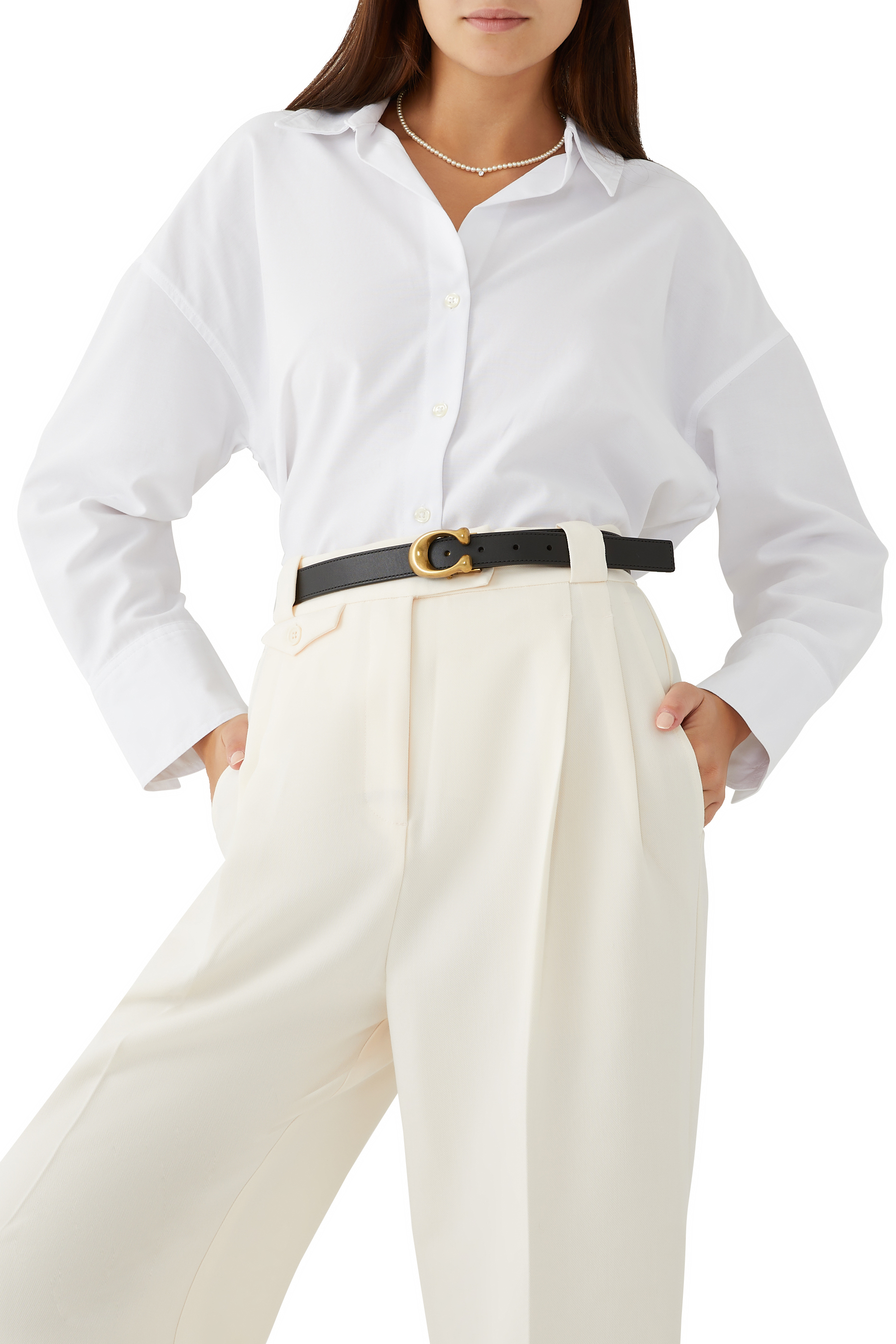 حزام بتصميم وجهين بحرف شعار الماركة