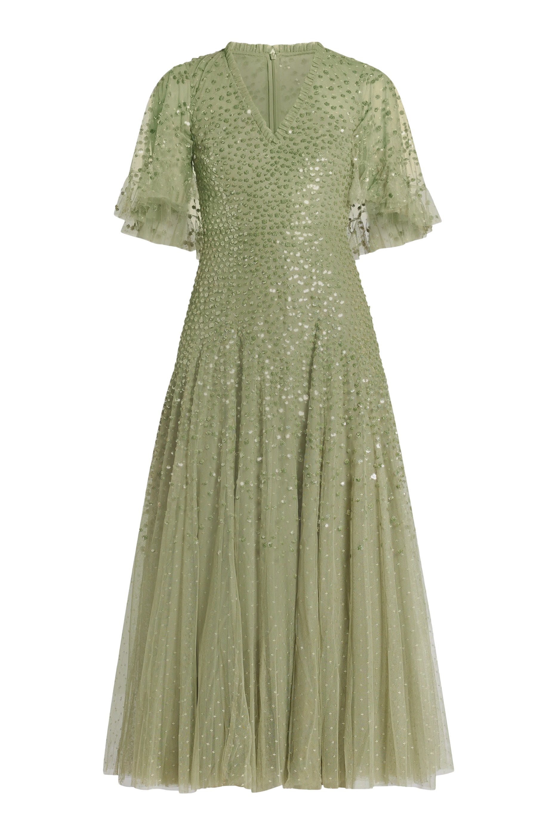 فستان سهرة بطول الكاحل بكاب وترتر بارز الملمس