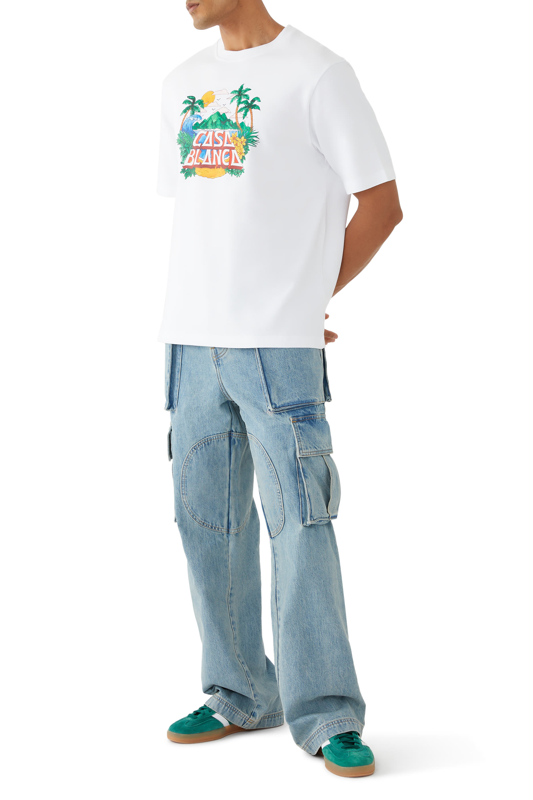 تيشيرت بطبعة أشجار نخيل وأمواج