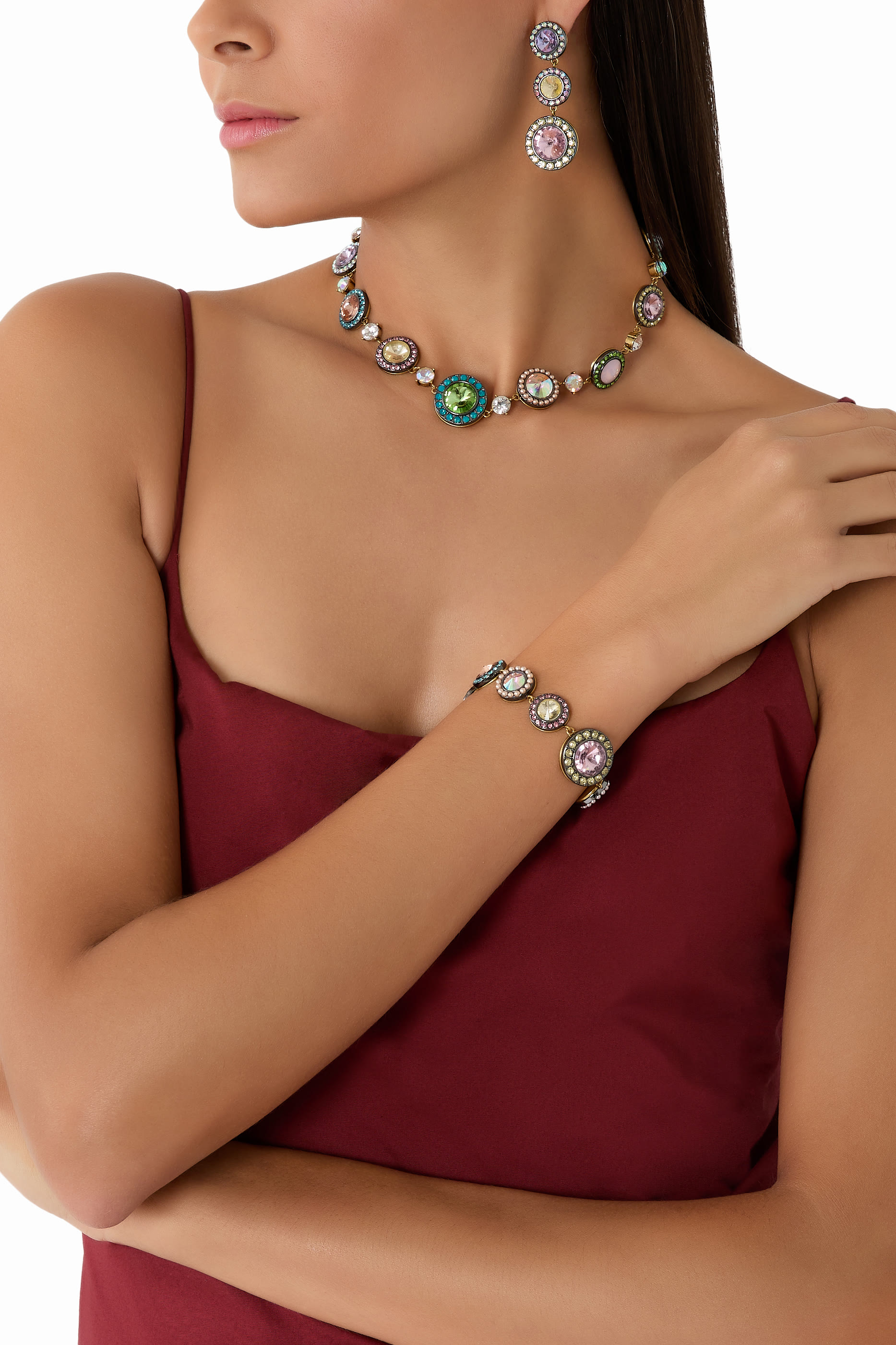 أقراط أوكتافيا متدلية مرصعة بالكريستال، نحاس