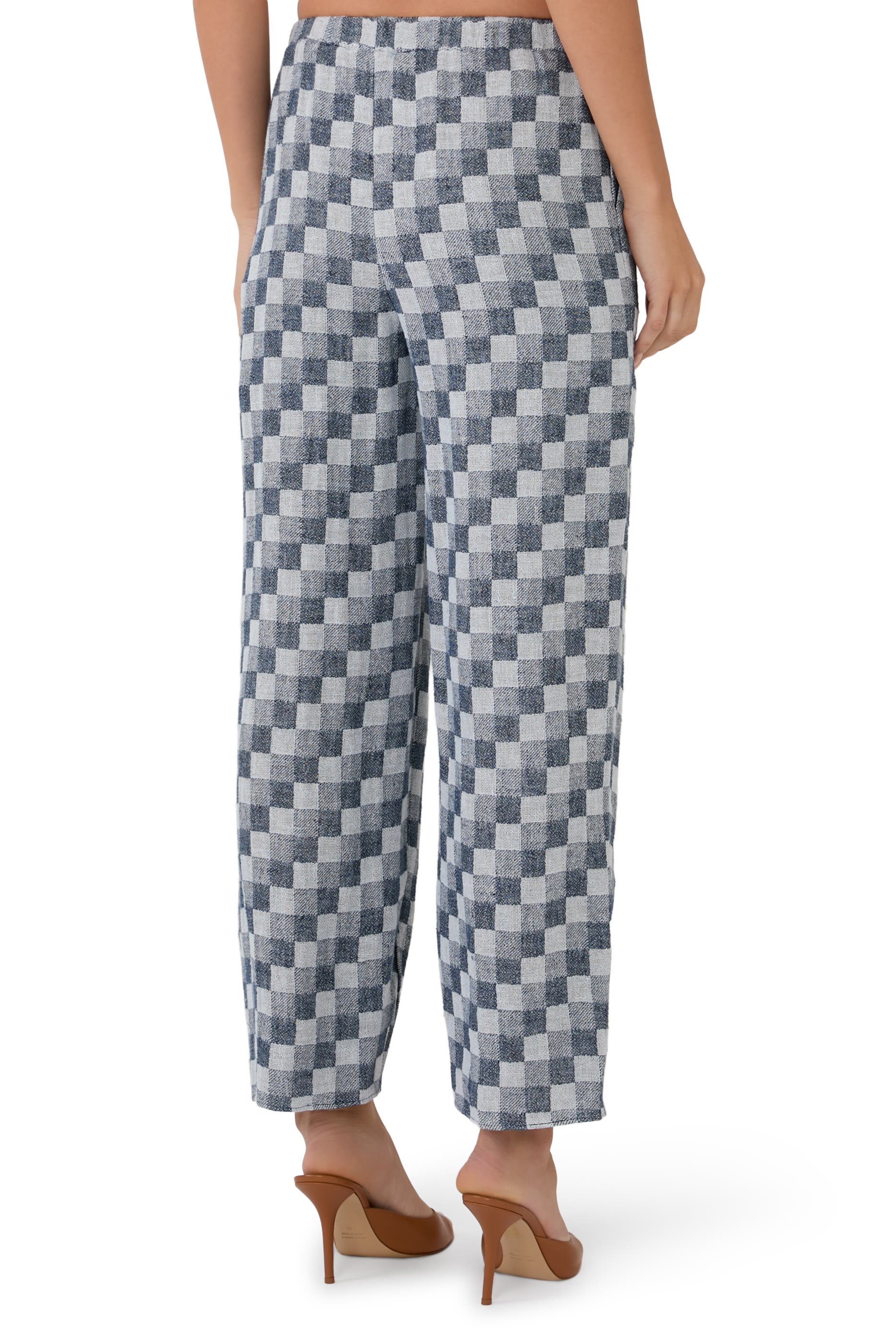 Check Pattern Linen Gauze Wide Trousers