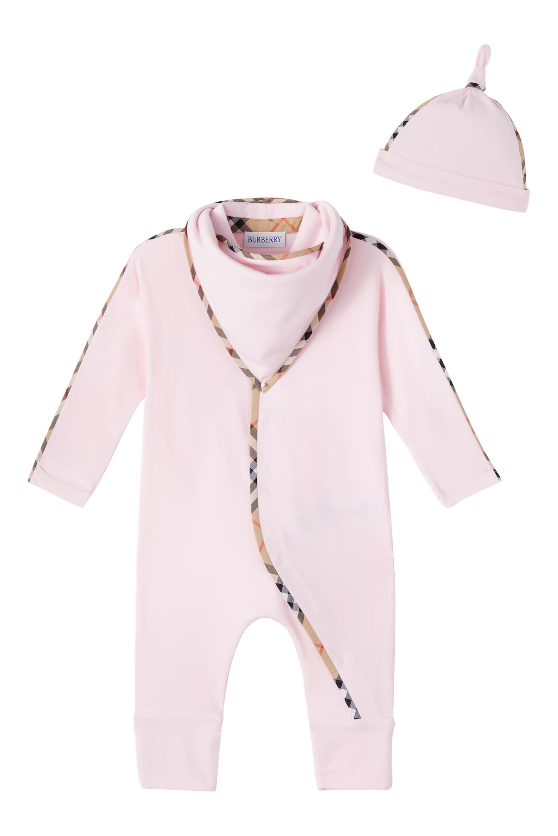 طقم لباس بتصميم قطعة واحدة، مريلة وقبعة بيني للأطفال