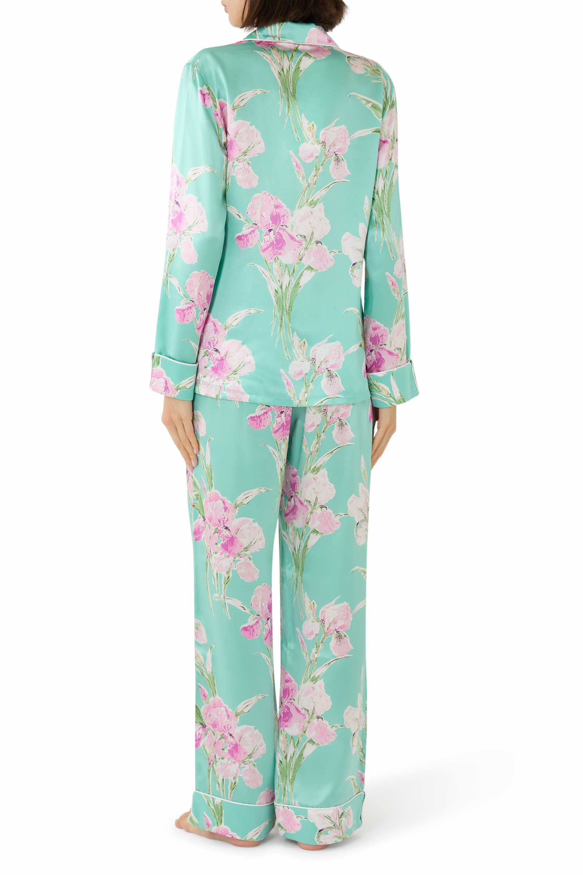 طقم بيجاما ليلا أبالون بلون فيروزي بنقشة زهور