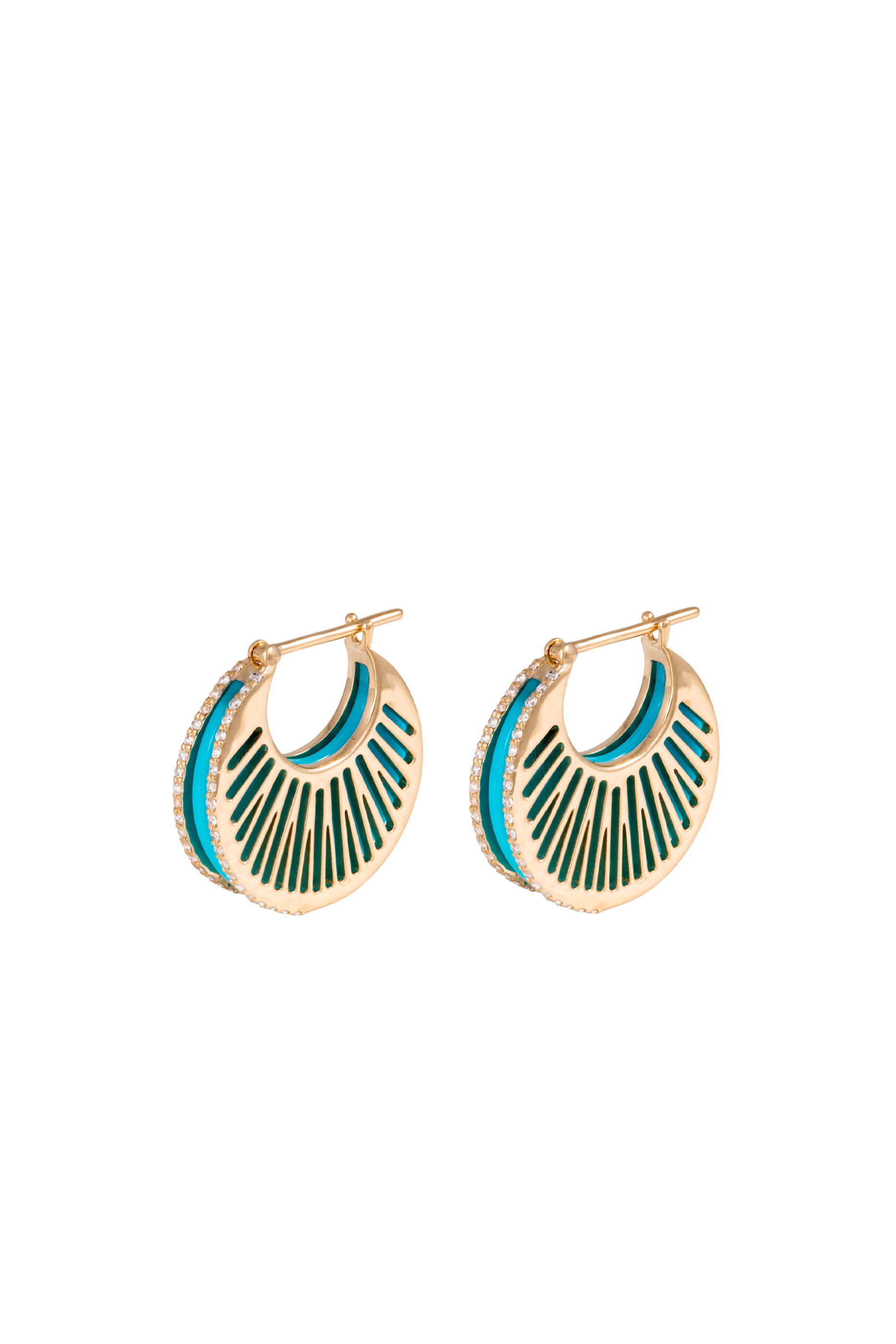 Rays Hoop Earrings, 18k Yellow Gold & Diamonds