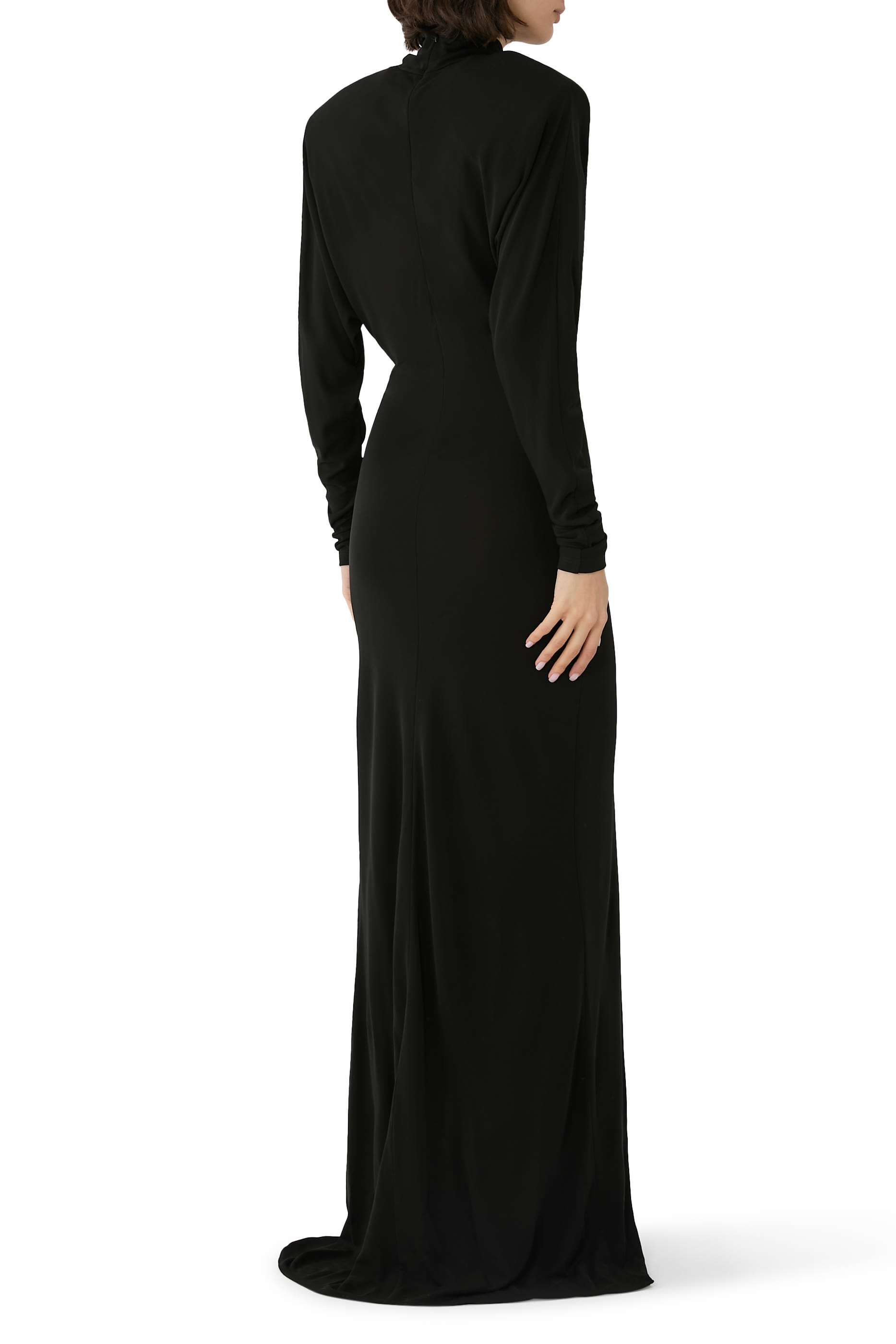 فستان سهرة بياقة عالية كريب جيرسيه