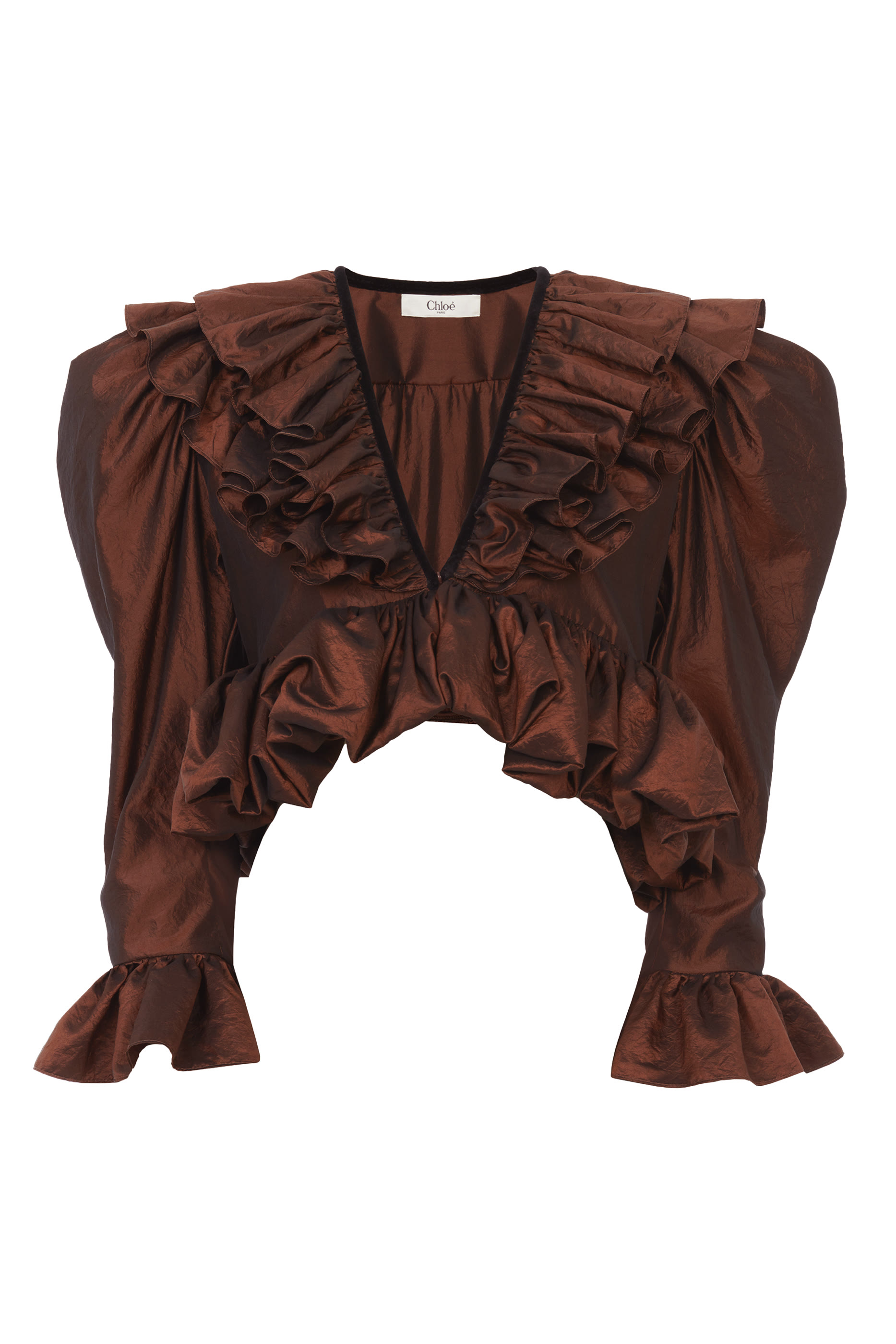 بلوزة قصيرة بياقة V وكشكش