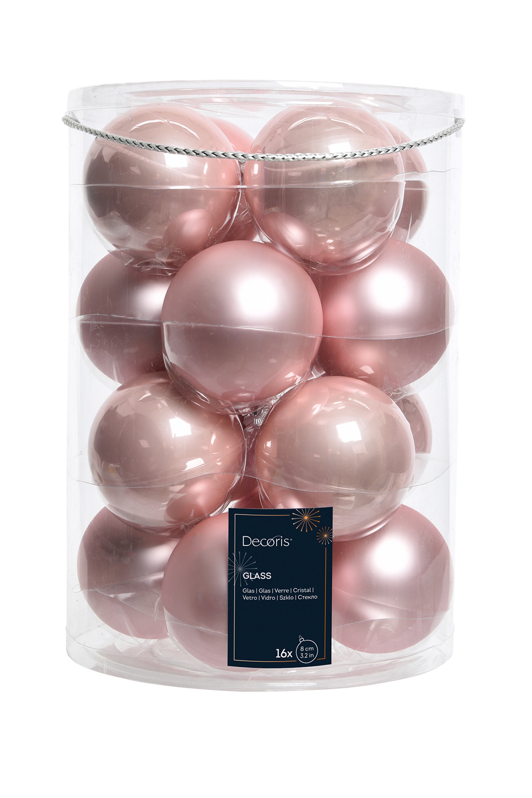 زينة زجاجية لشجرة الكريسماس 16 كرة في عبوة أسطوانية