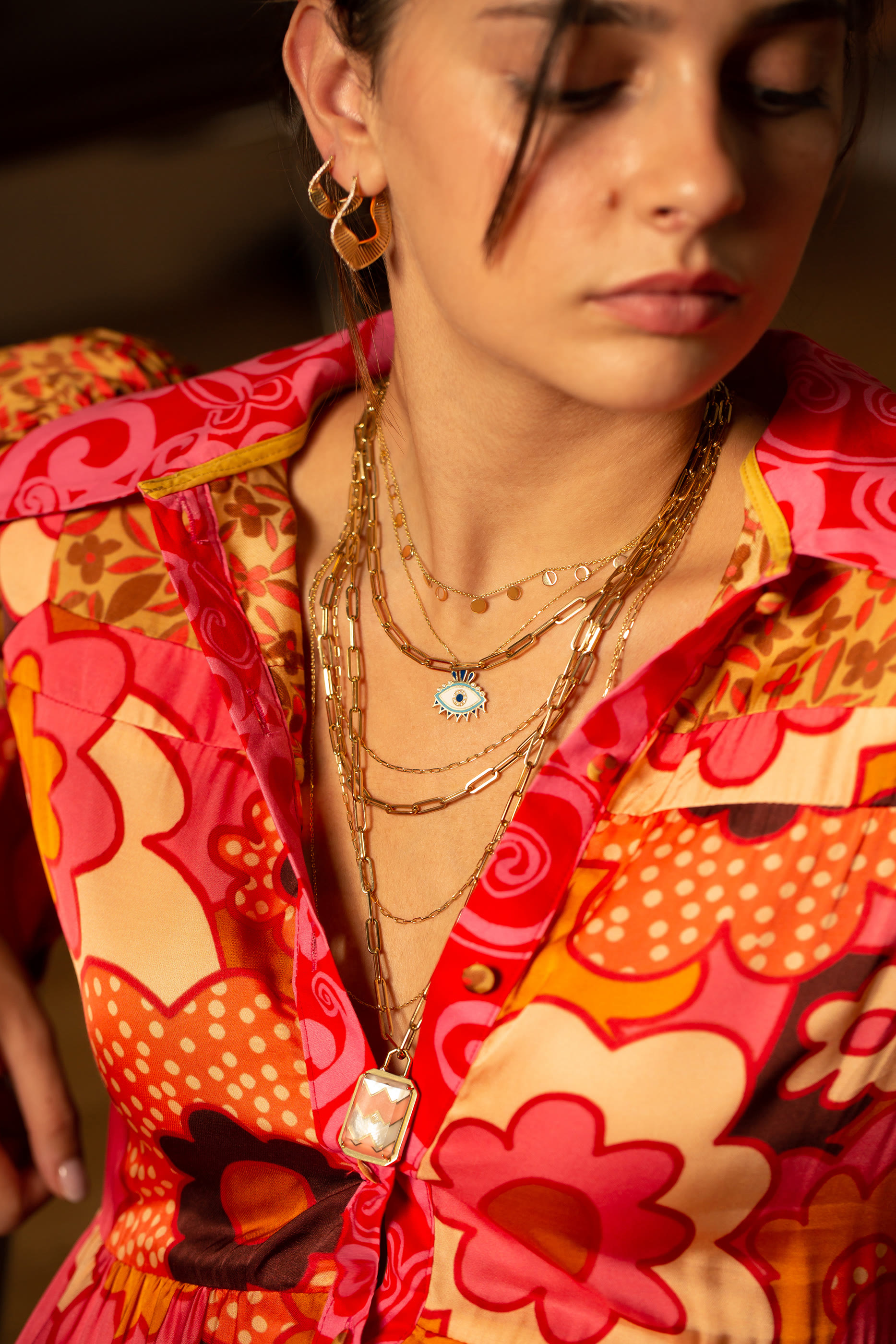 قلادة ريتش كيتش كوين بدلاية عين حسود مرصعة بالماس ذهب أصفر عيار 18