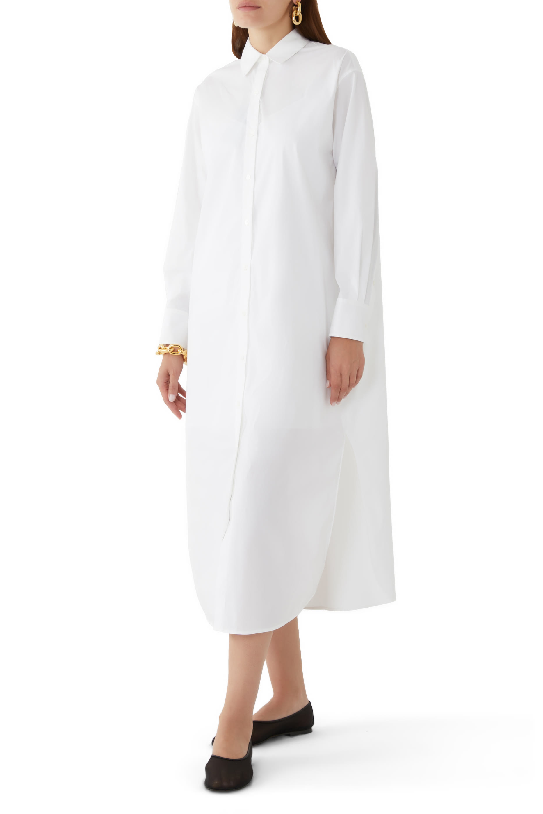 فستان بنمط قميص بأكمام طويلة