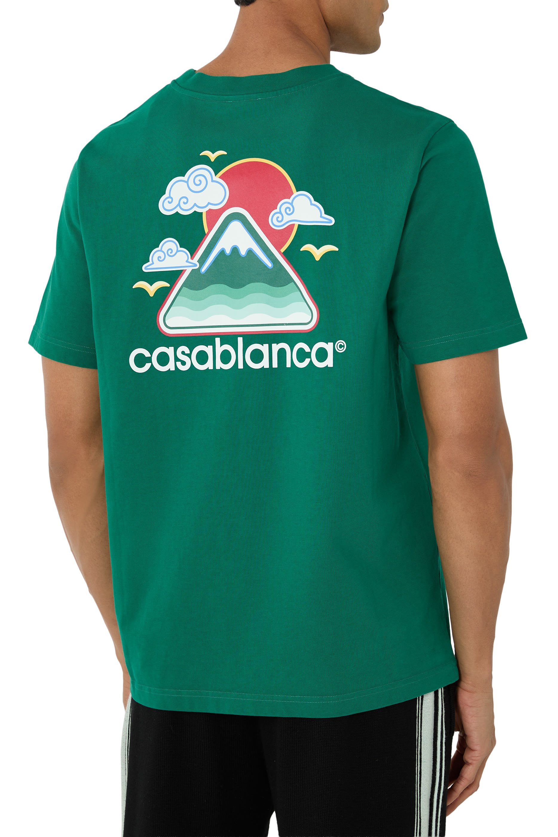 تيشيرت بأكمام قصيرة وطبعة جبل بخطوط مموجة