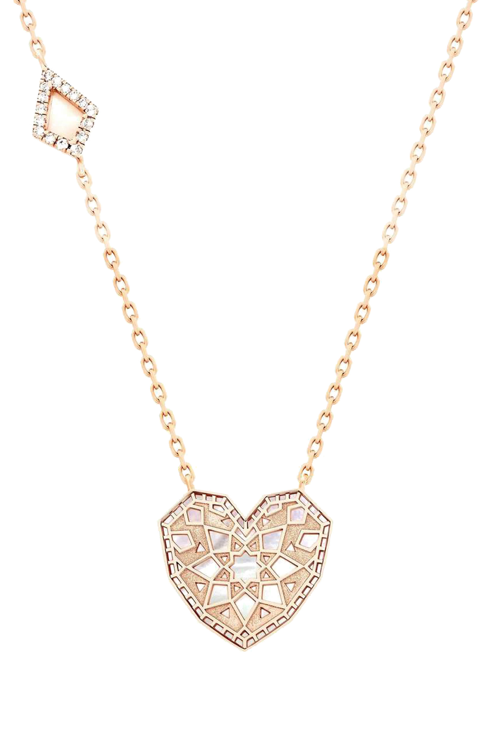 قلادة قلب تراث كبيرة مرصعة بعرق الؤلؤ والماس، ذهب وردي عيار 18