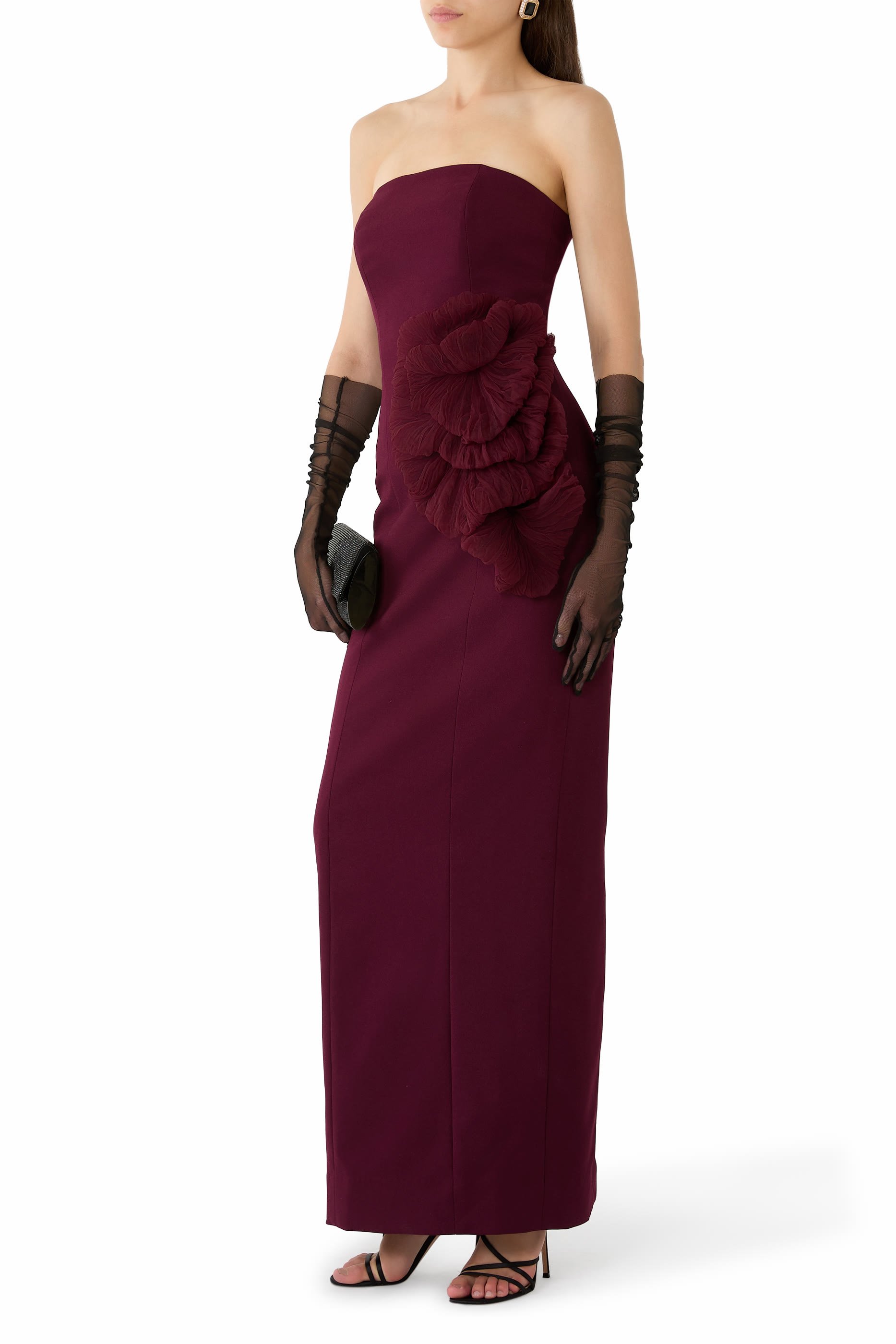 فستان سهرة بلا حمالات بنقشة أزهار