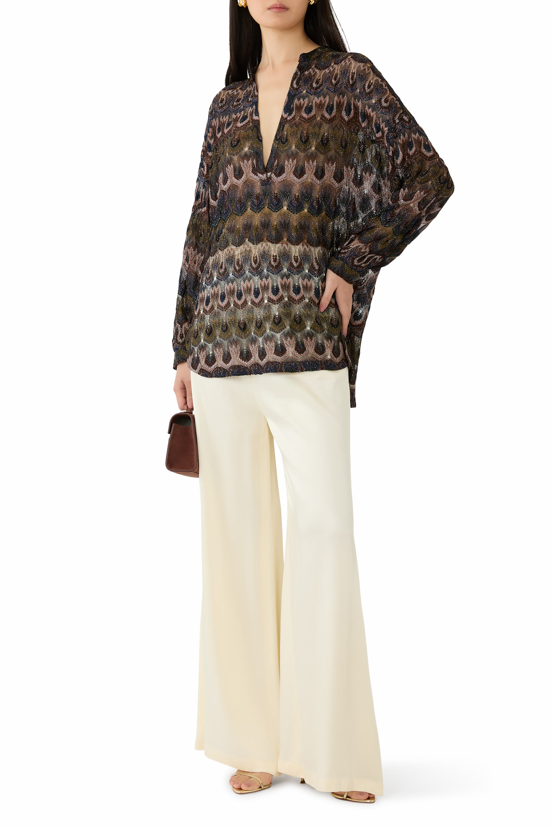 بلوزة بنقشة أرابيسك فيسكوز لامع